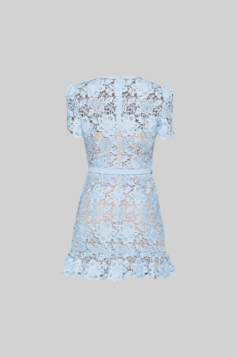Short Sleeve Embroidered Floral Dress - Blue