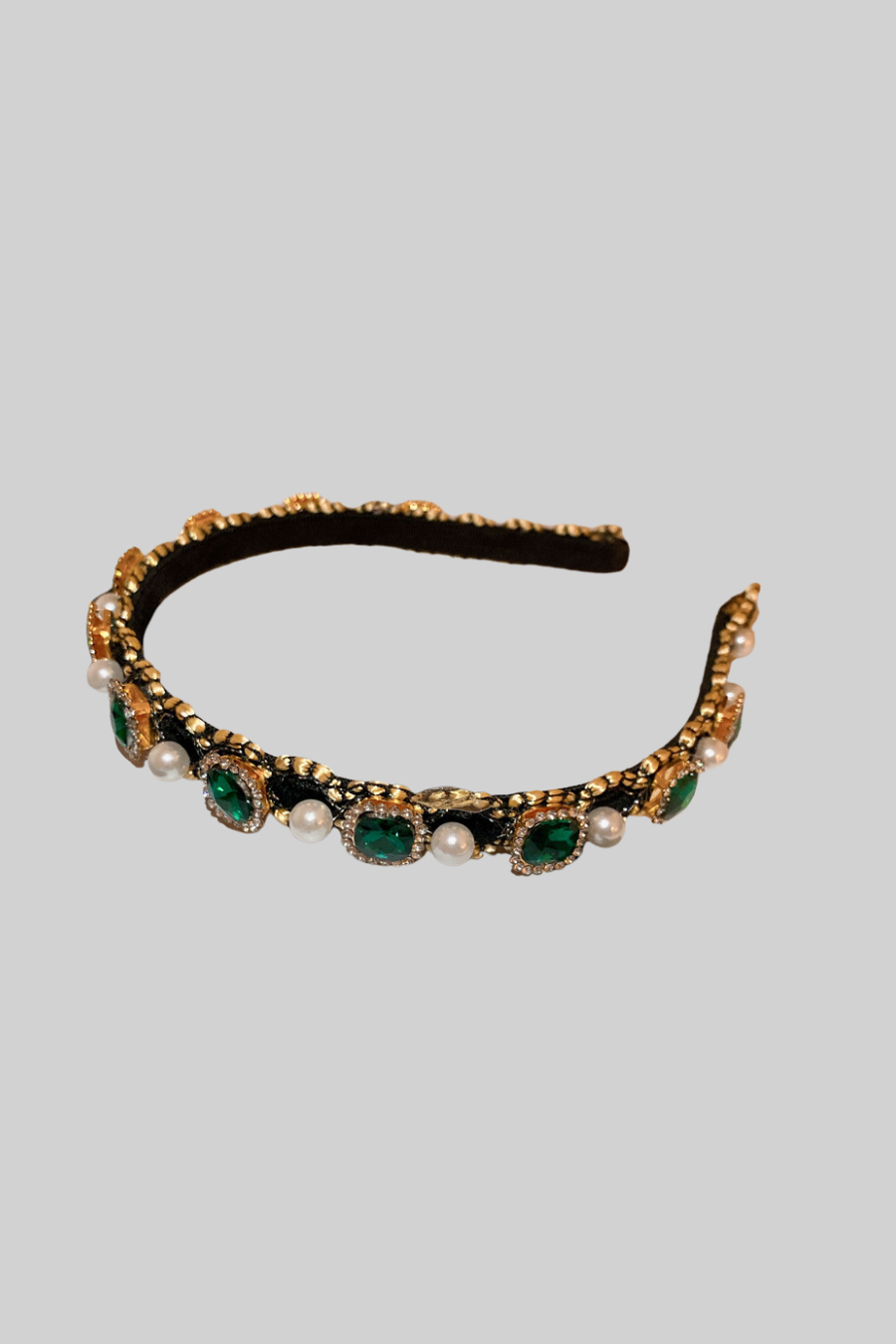 Elegant Gemstones And Pearls Headband - Green