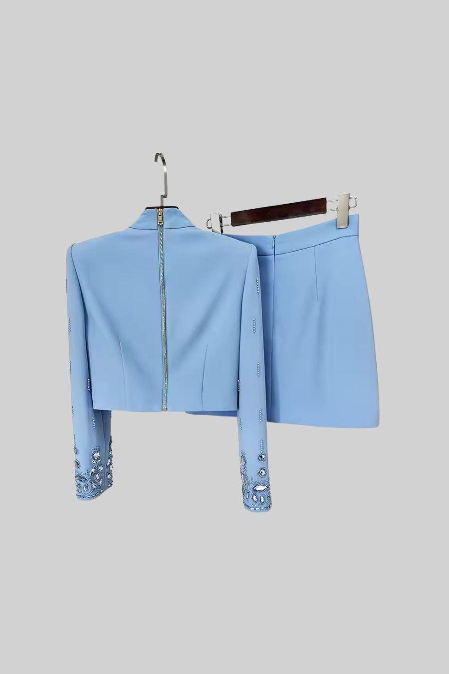 Diamond Embellished Co-Ord with Mini Skirt - Baby Blue