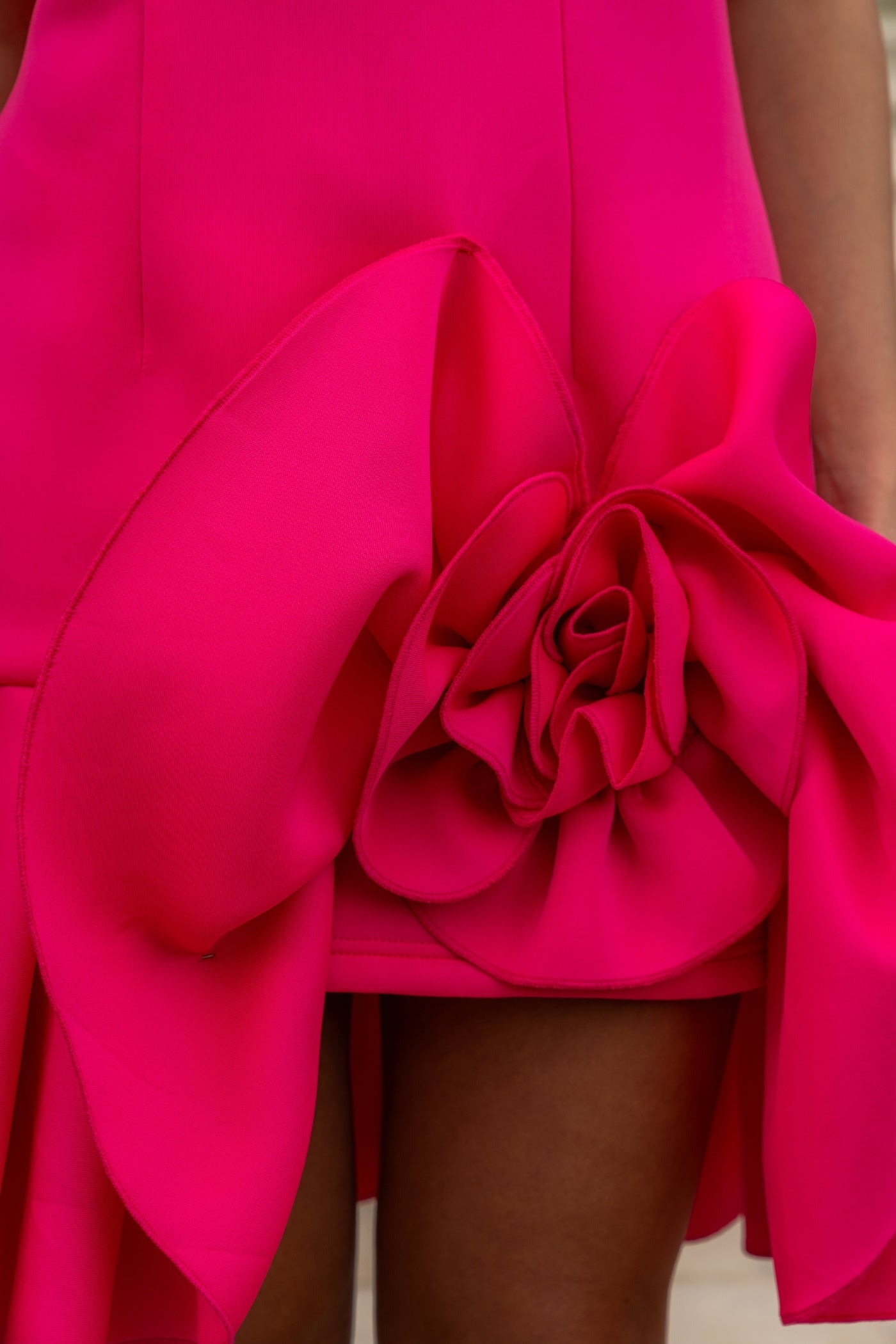 Strapless Ruffled Flower Mini Dress - Fuchsia