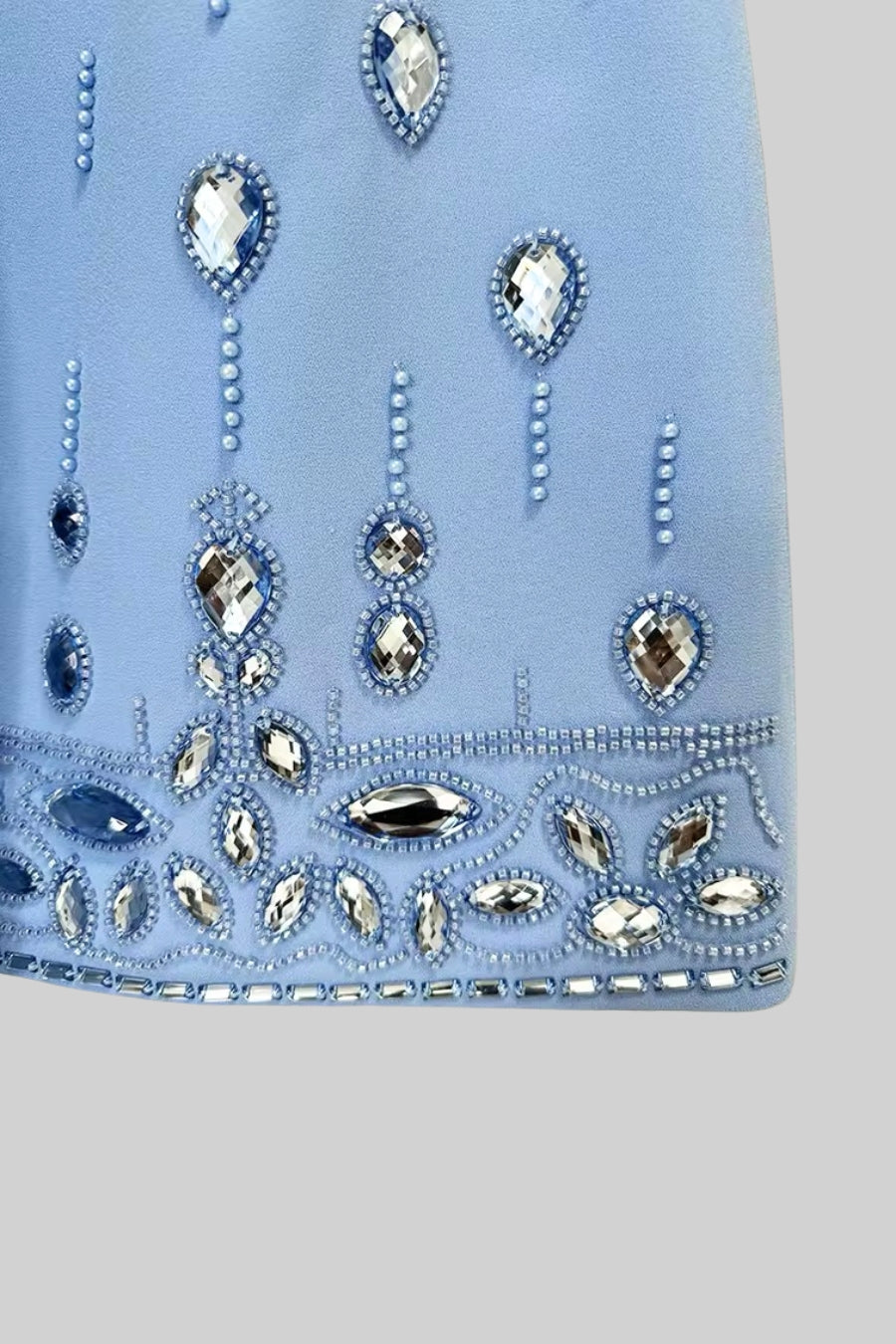 Diamond Embellished Co-Ord with Mini Skirt - Baby Blue