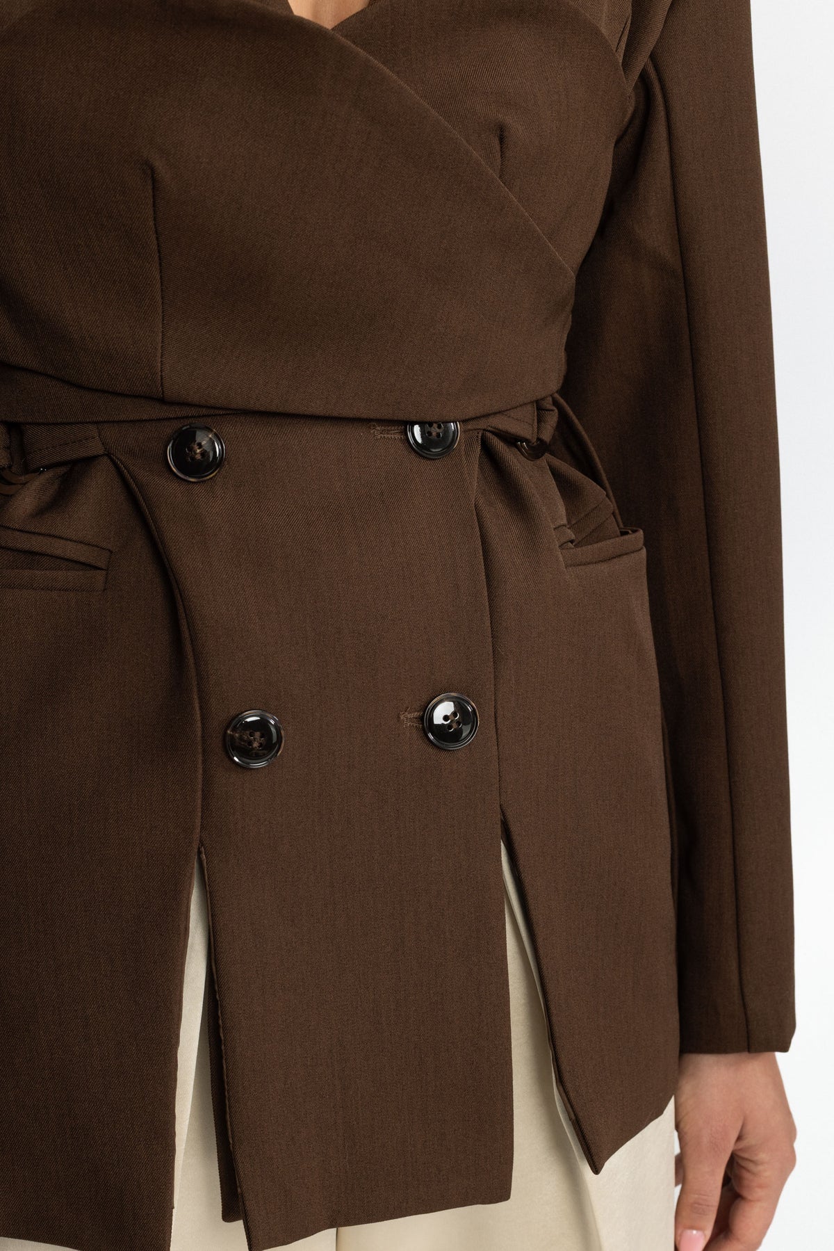 Bustier Wrap Double-Breasted Blazer - Brown
