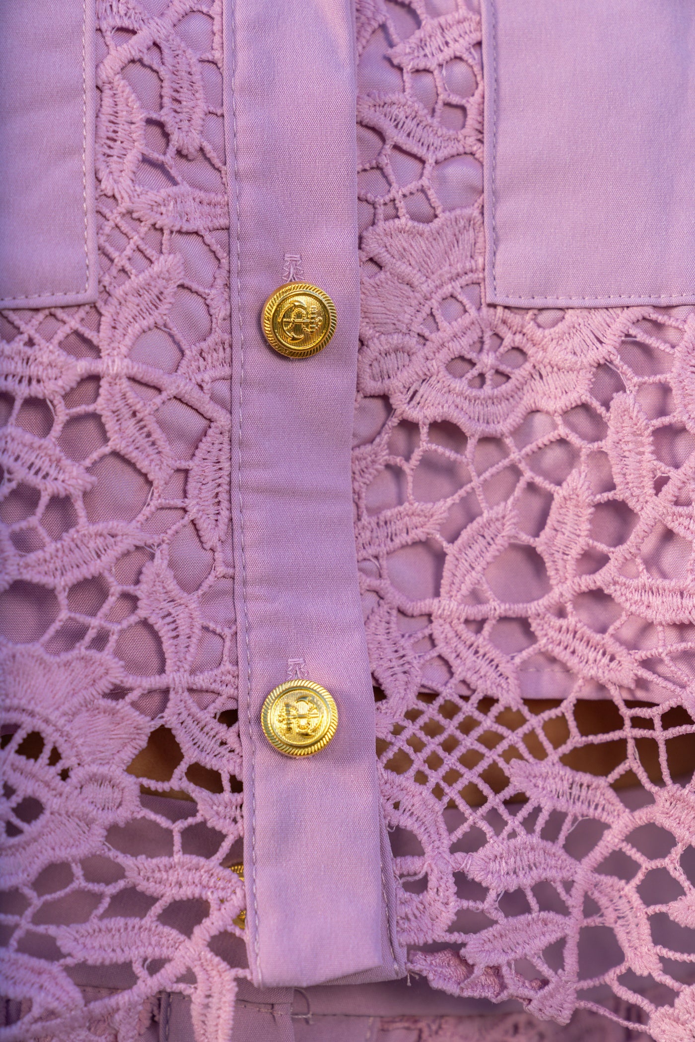 Embroidered Co-Ord with Golden Buttons - Powder Pink