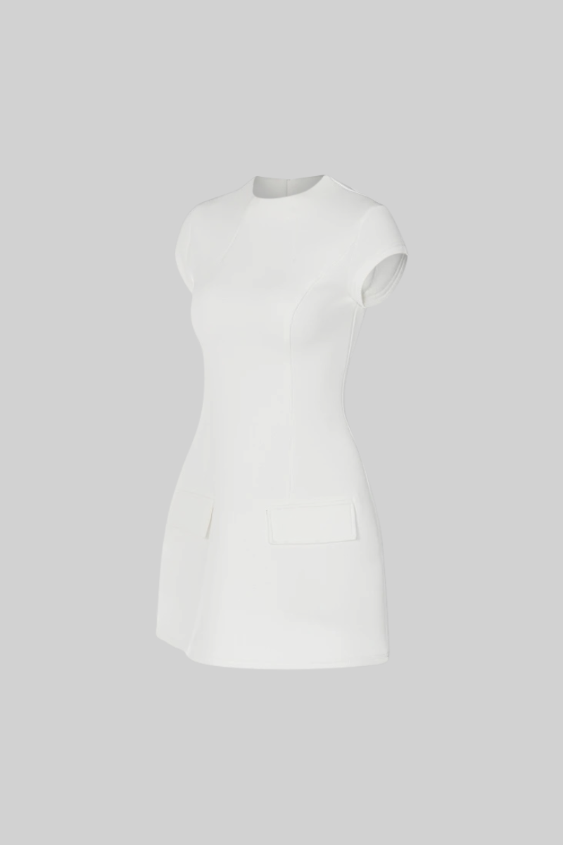 Hourglass Mini Dress with Short Sleeves - White