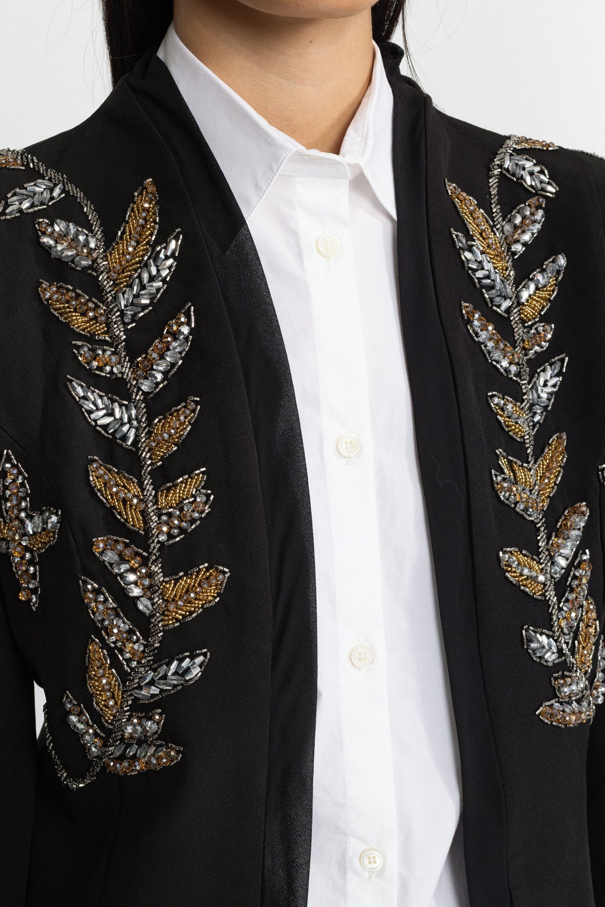 Embellished Laurel Cropped Blazer - Black