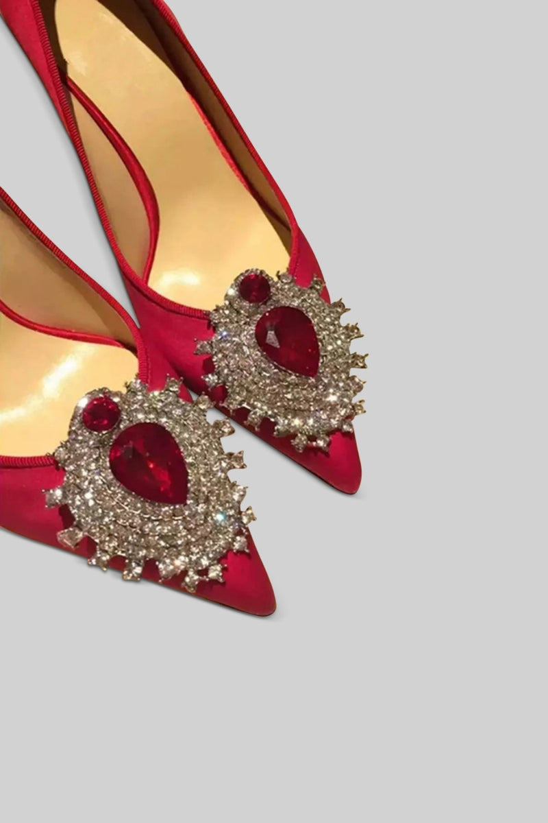 Satin Stiletto with Diamond Detail - Red