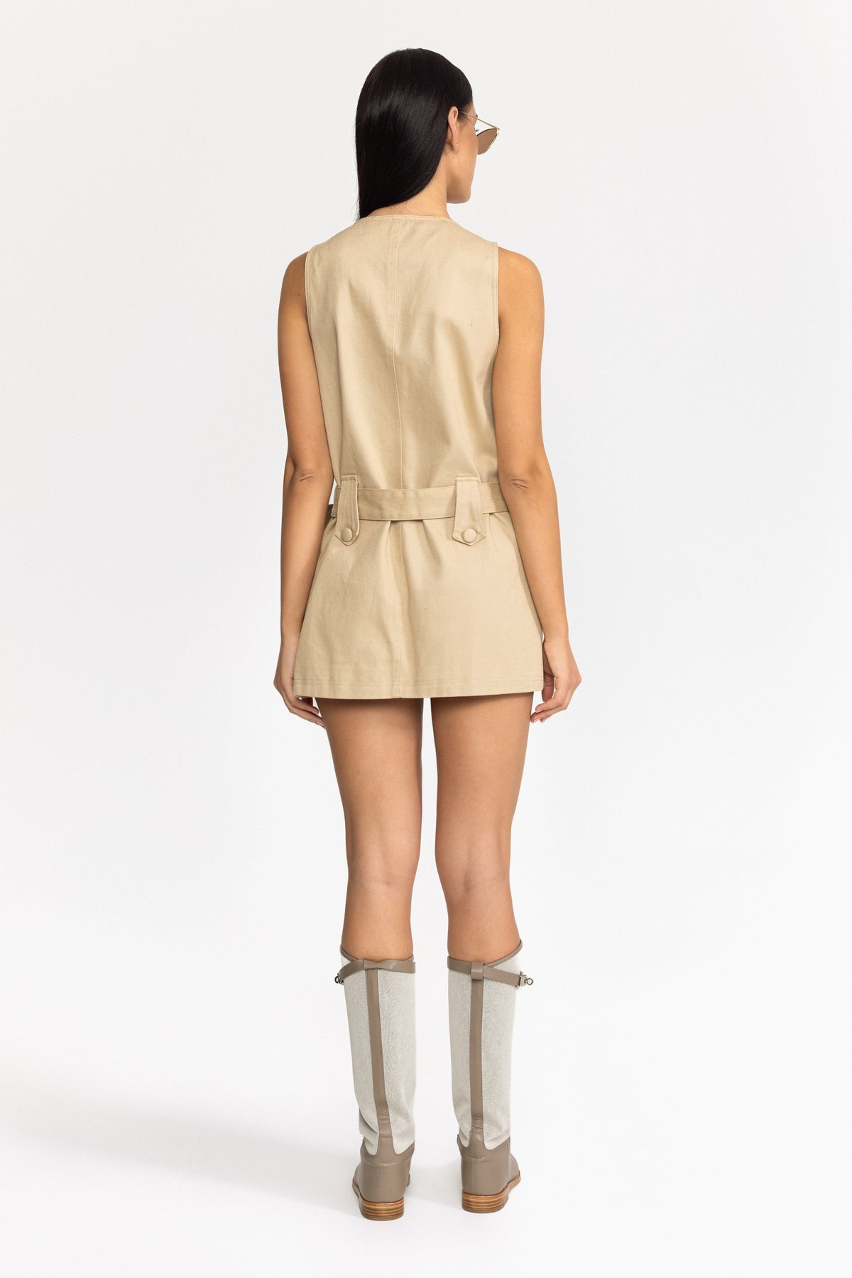 Pearl Charm Cotton Utility Mini Dress - Khaki