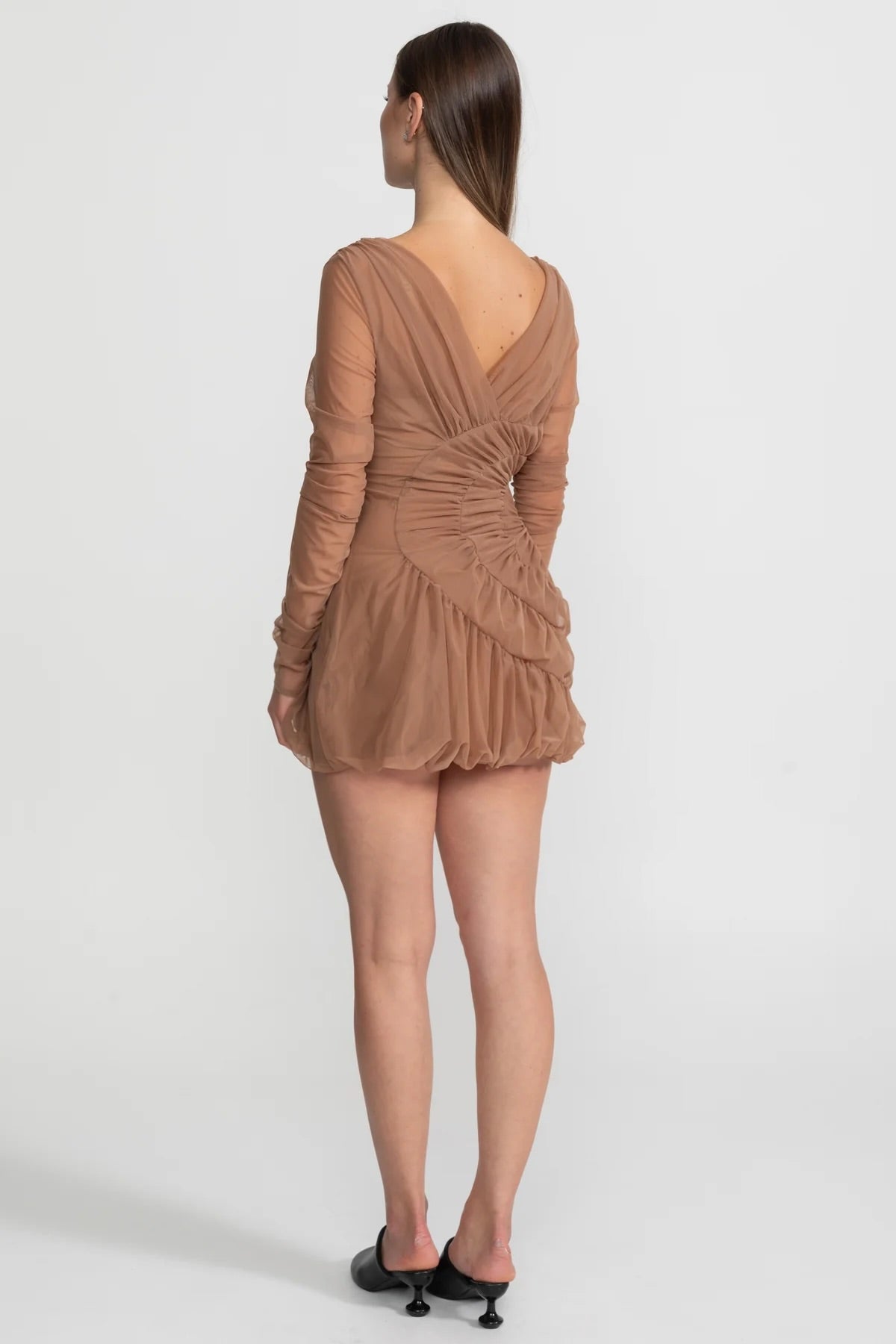 Draped Mini Dress with Spiral Ruched Detailing - Nude