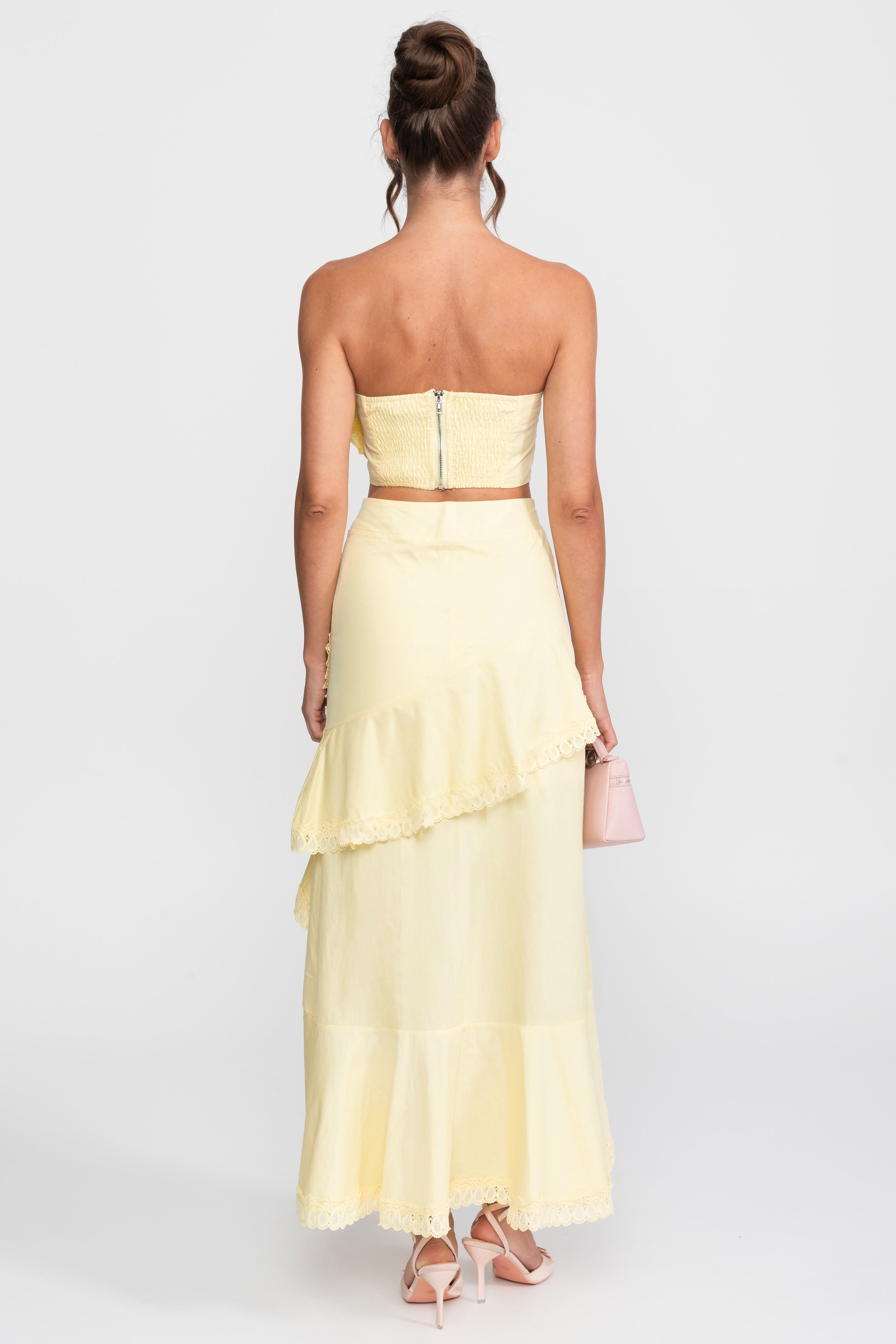 Crochet Medallion Two-Piece Set With Ruffled Maxi Skirt - Yellow