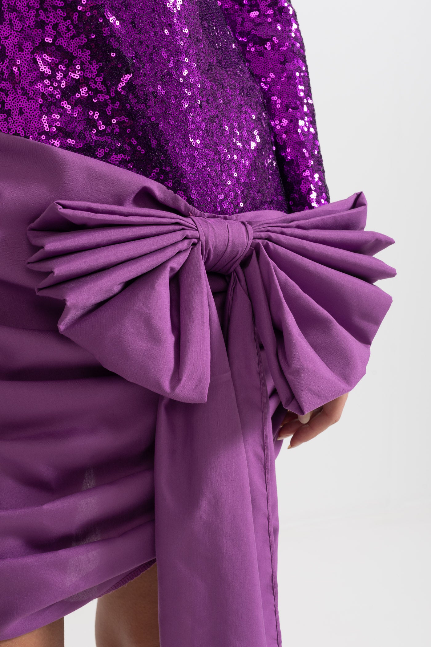 Elegant Sequin Dress With Asymmetric Bow Detailing - Purple