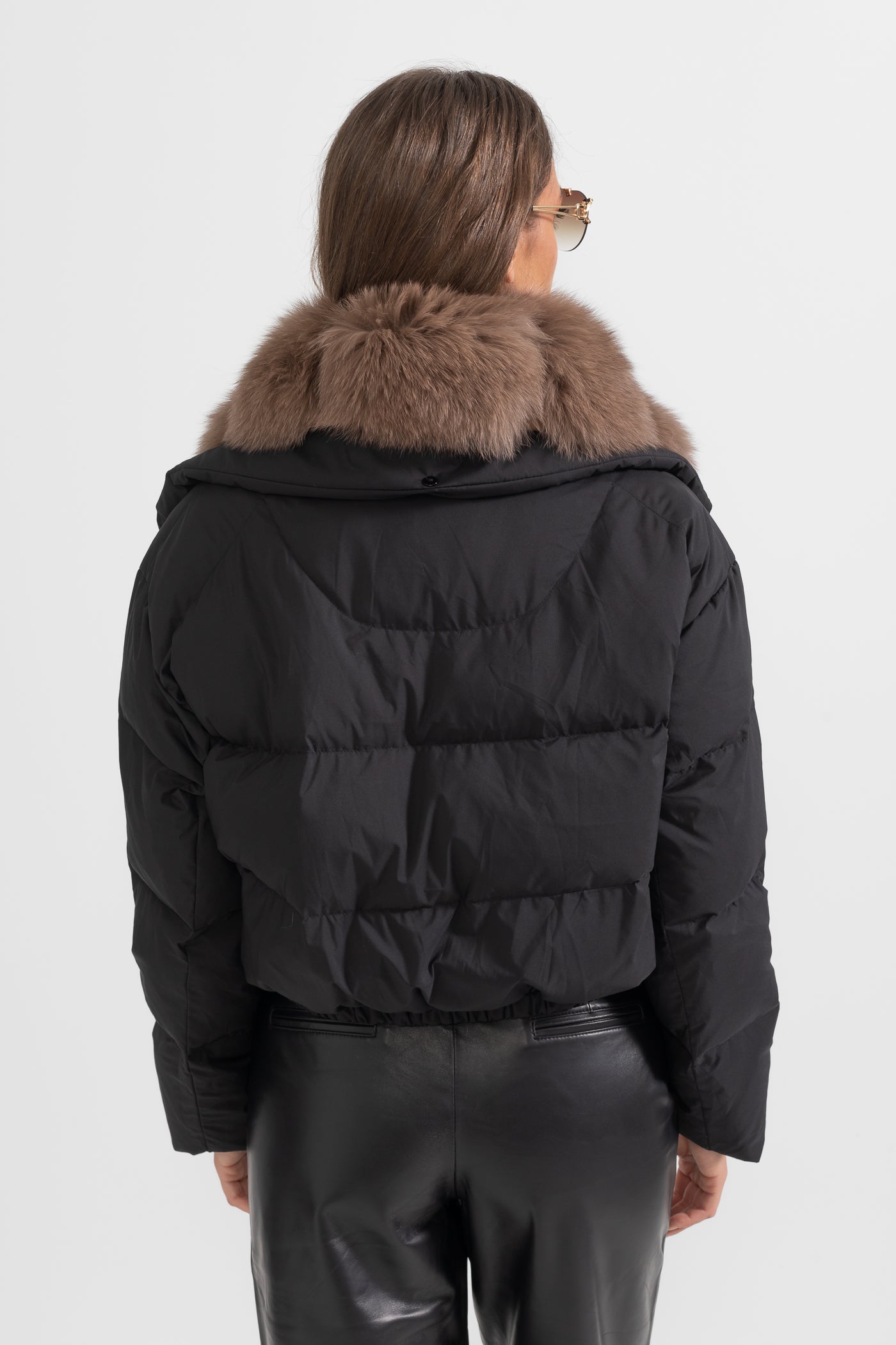 Black puffer jacket with brown fur hood online