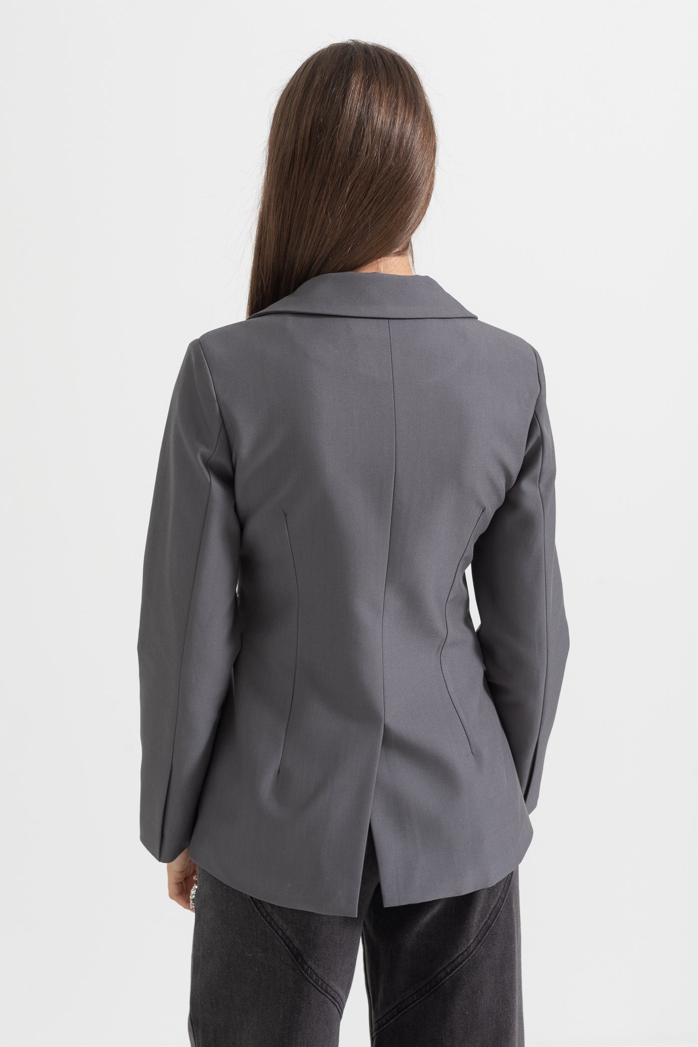 Tailored Blazer With Collar Bow - Gray