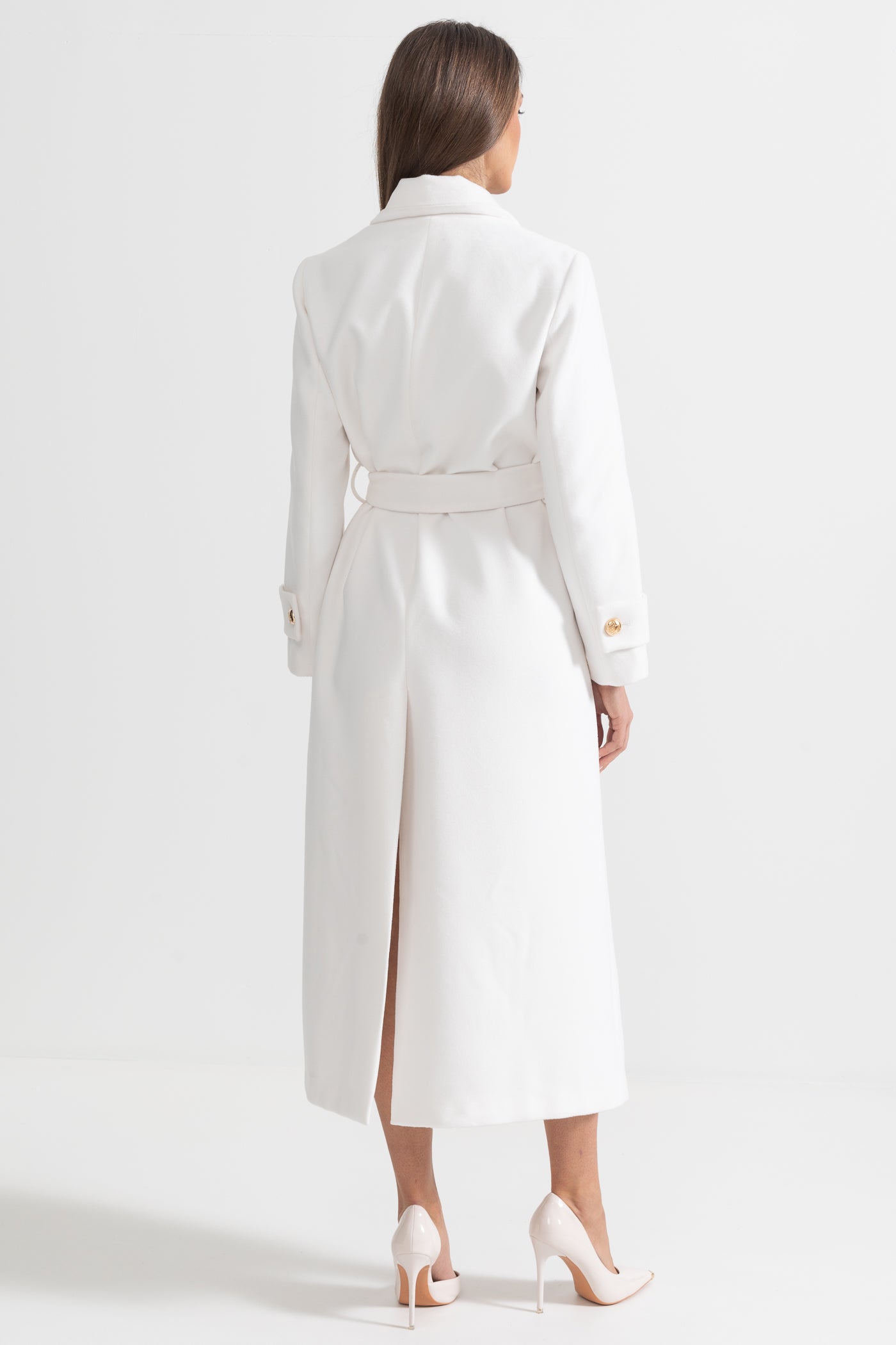 Elegant Long Coat With Wide Lapel Design - White