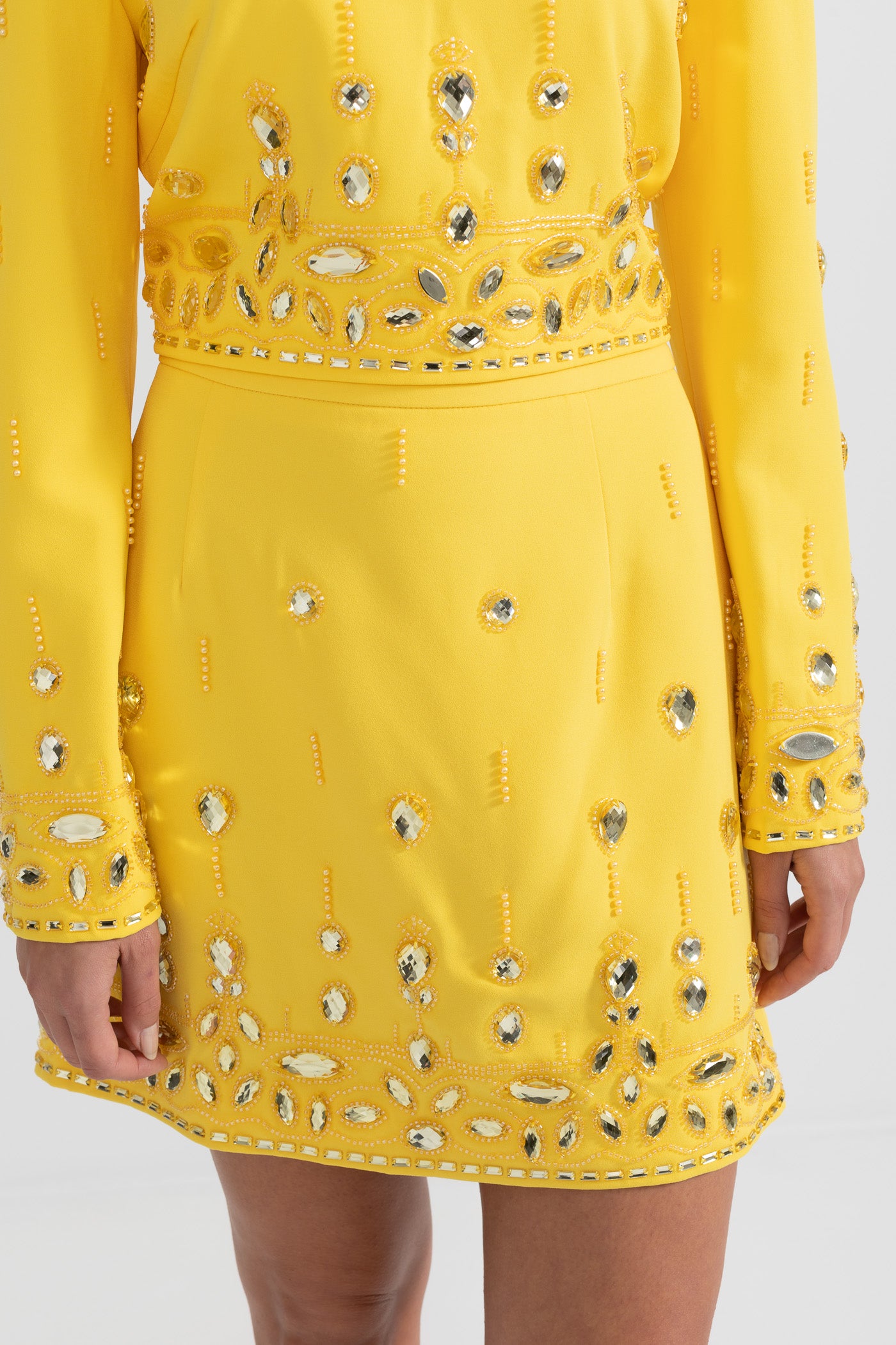 Diamond Embellished Co-Ord with Mini Skirt- Yellow