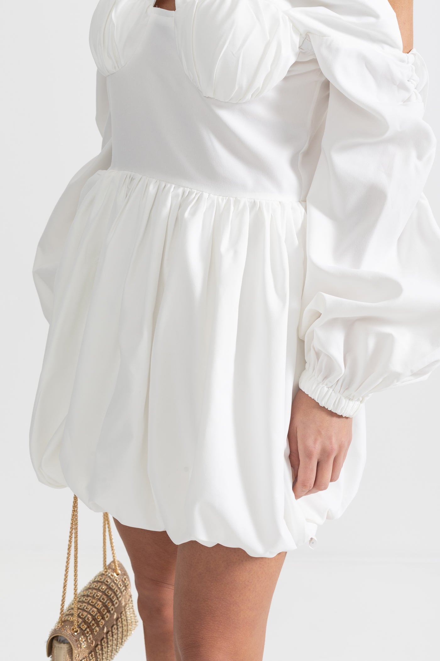 Mini Dress With Oversized Ruffled Sleeves And Voluminous Skirt - White