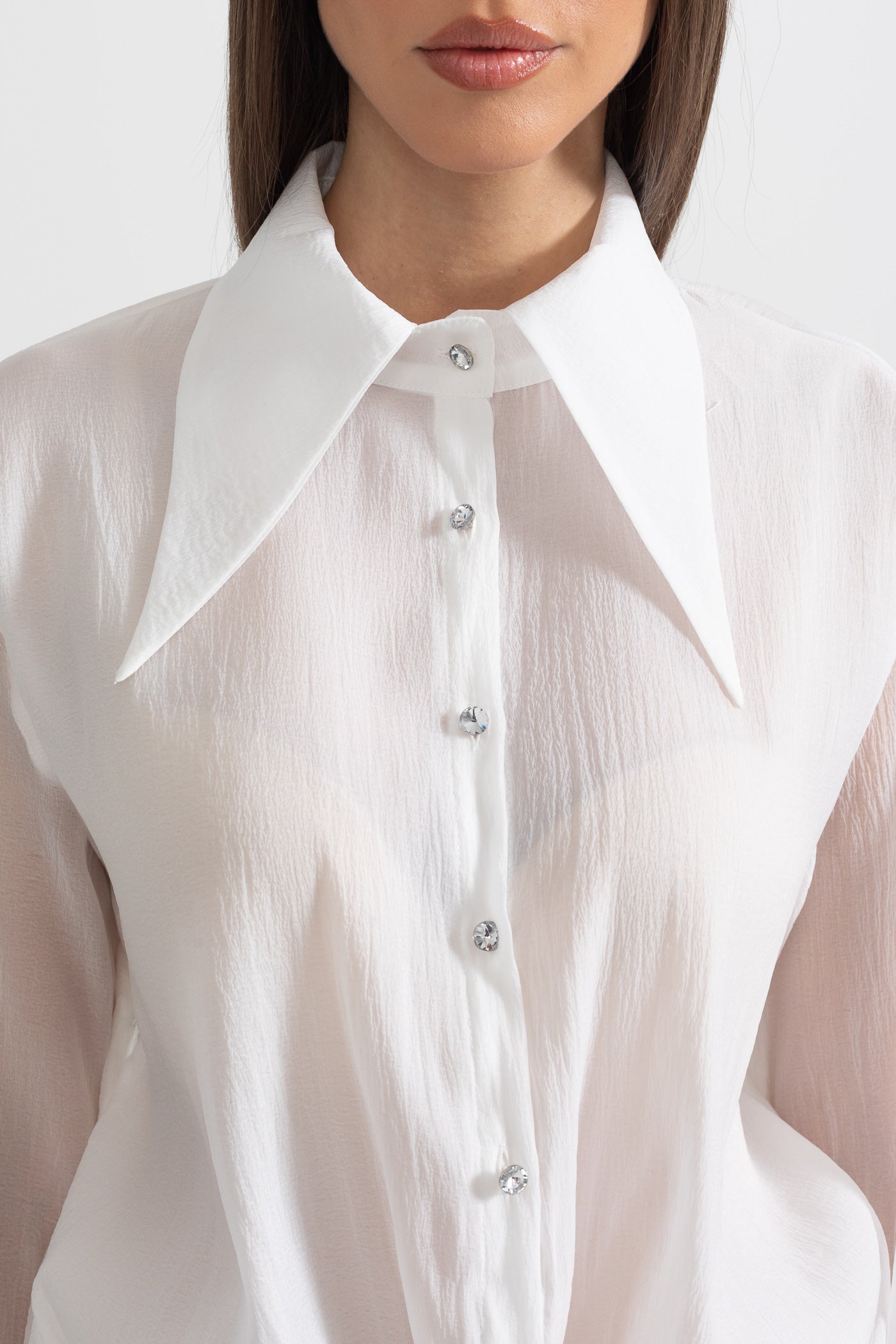 Button-Up Shirt With Cinched Waist - White