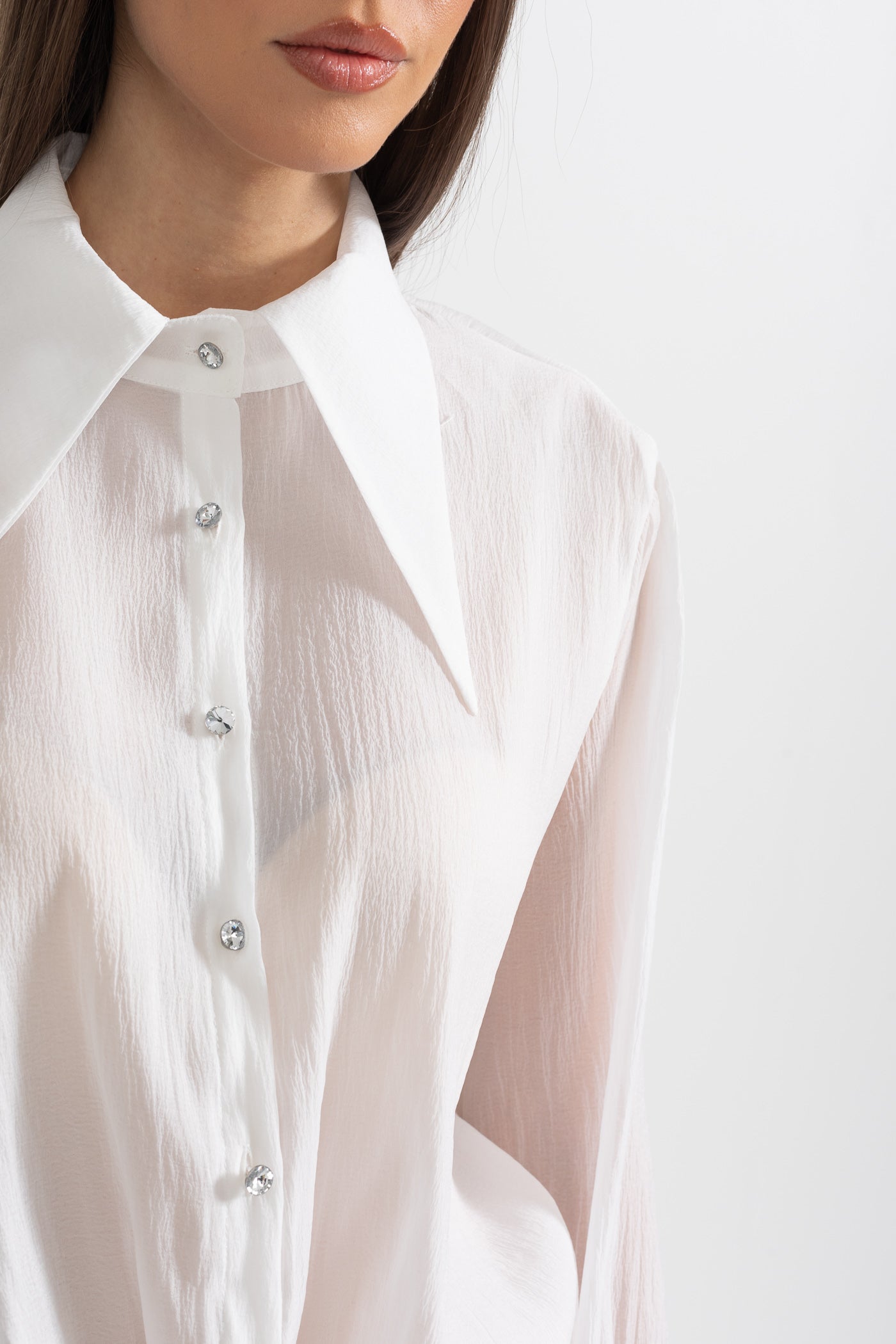 Button-Up Shirt With Cinched Waist - White