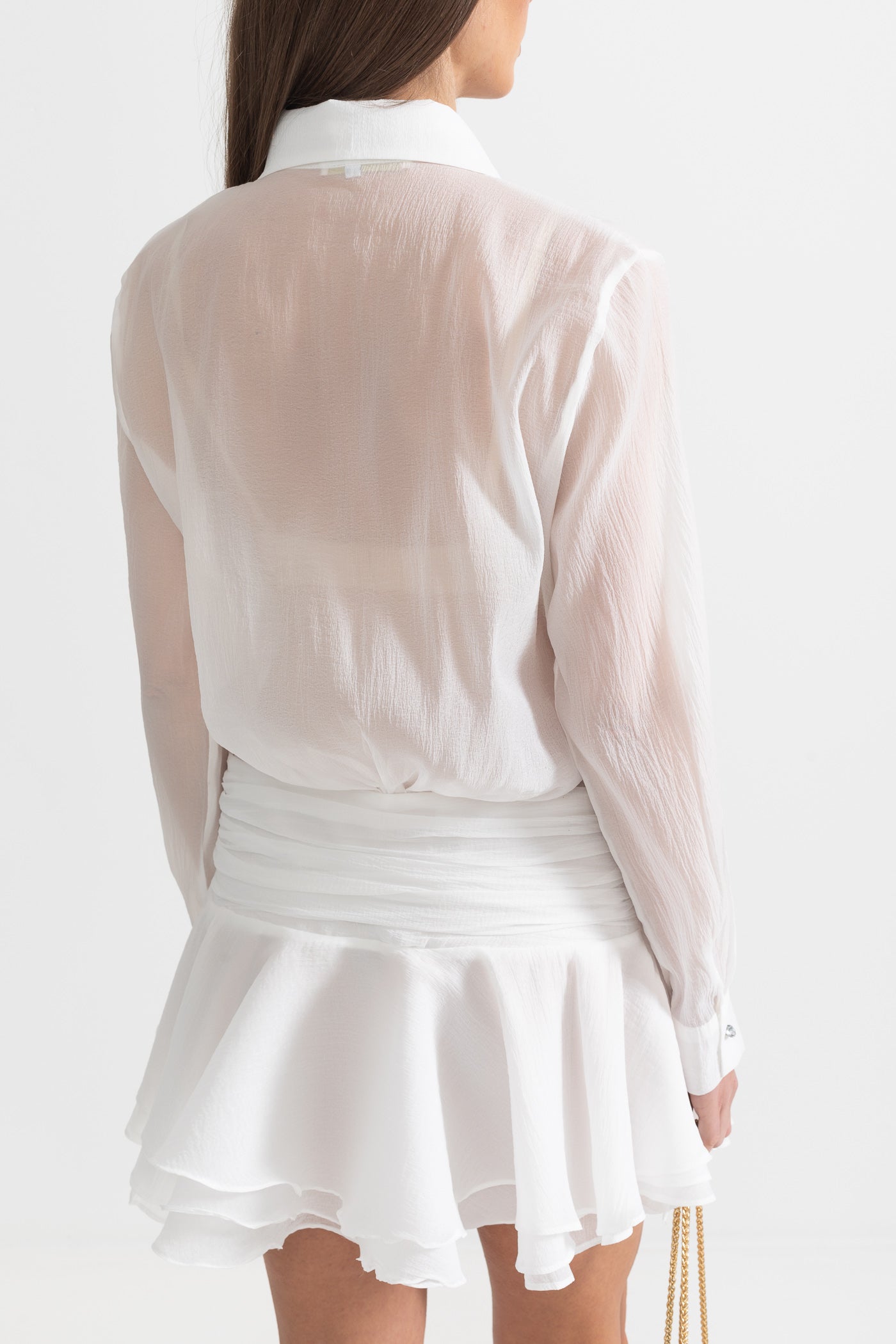 Button-Up Shirt With Cinched Waist - White