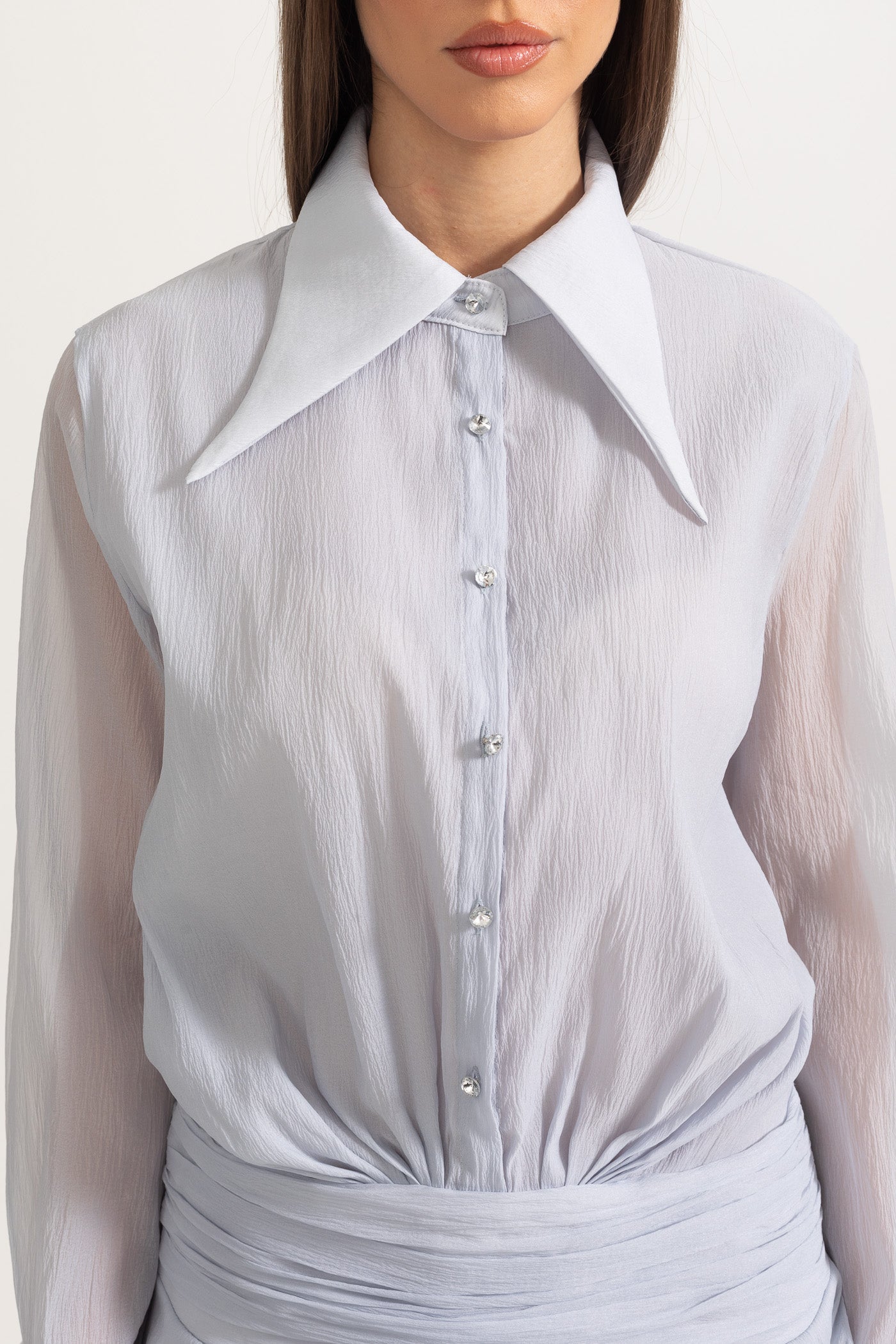 Button-Up Shirt With Cinched Waist - Gray