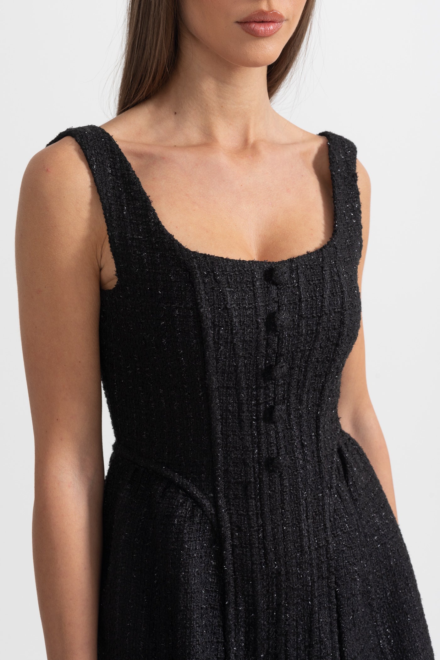 Textured Sleeveless Mini Dress With Fitted Bodice  - Black