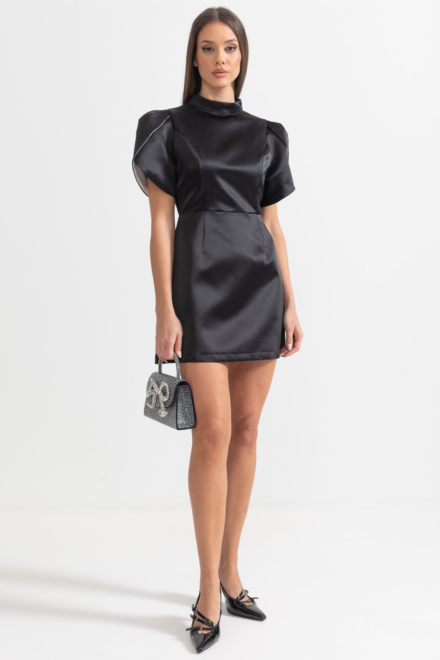 Elegant Mini Dress With Back Cutout and Bow - Black