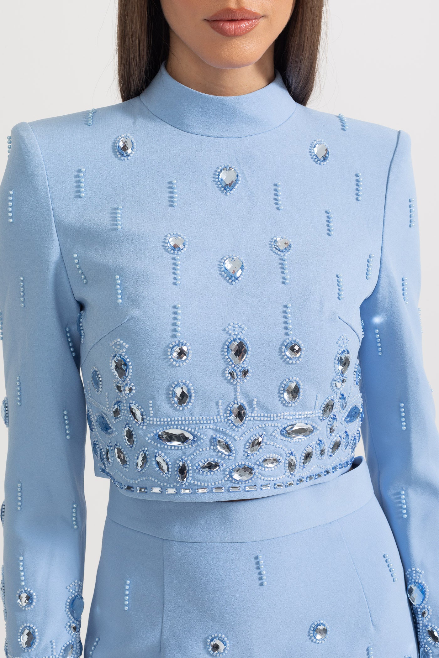 Diamond Embellished Co-Ord with Mini Skirt - Baby Blue