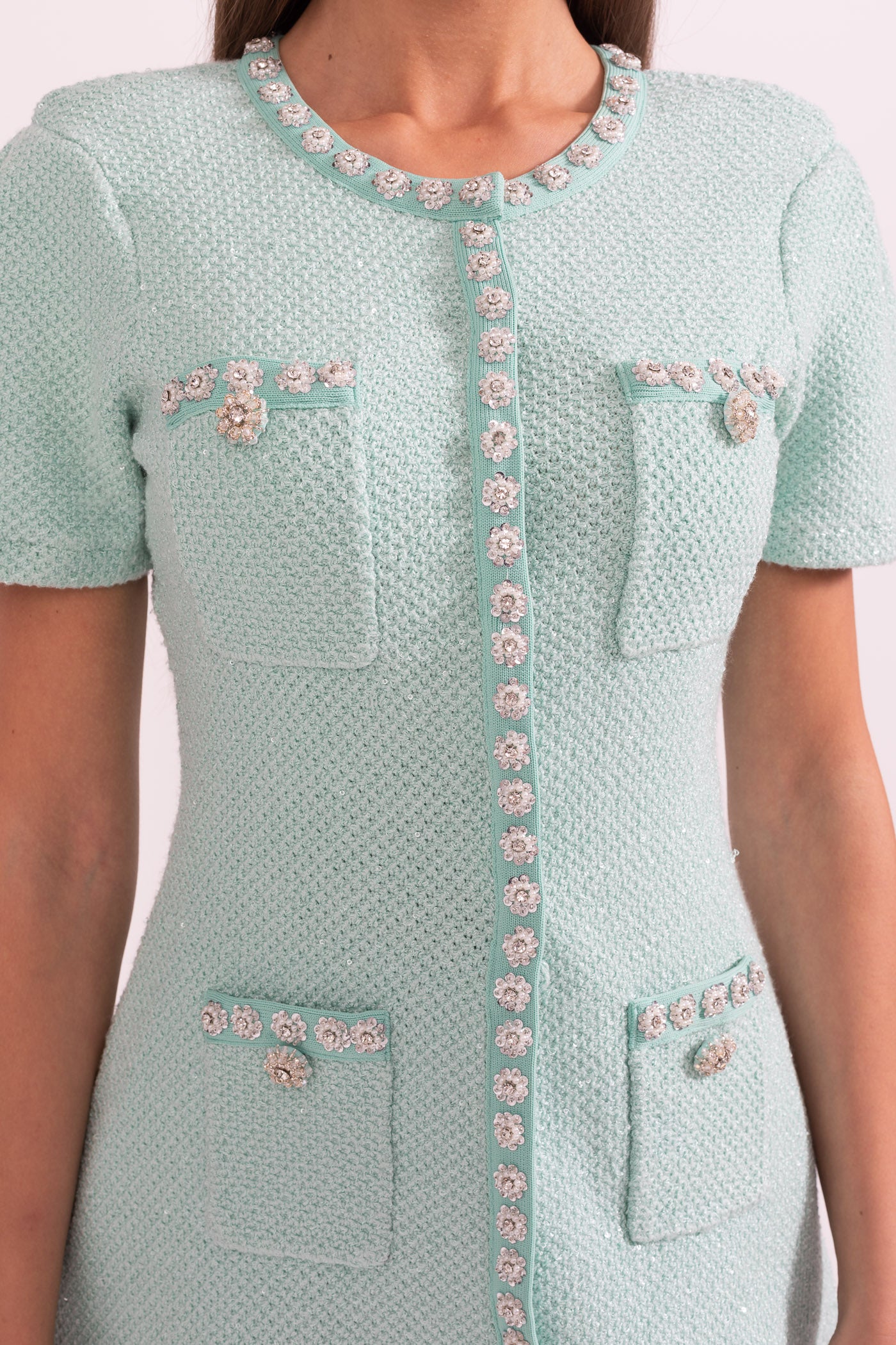 Short Sleeve Diamond Mini Dress - Mint Green