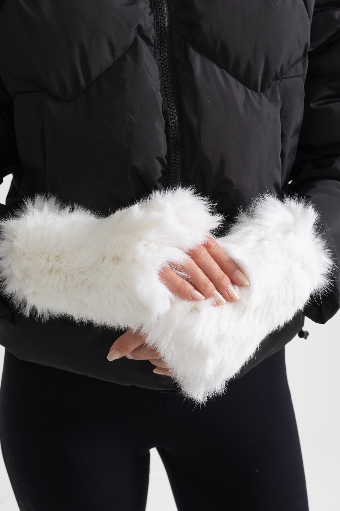 Rabbit Fur Fingerless Gloves - White