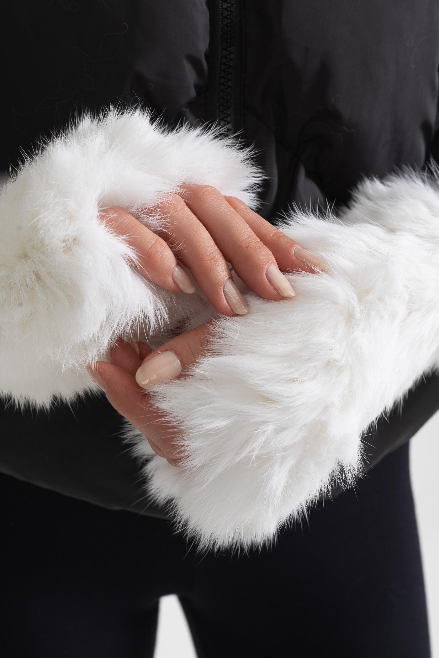 Rabbit Fur Fingerless Gloves - White