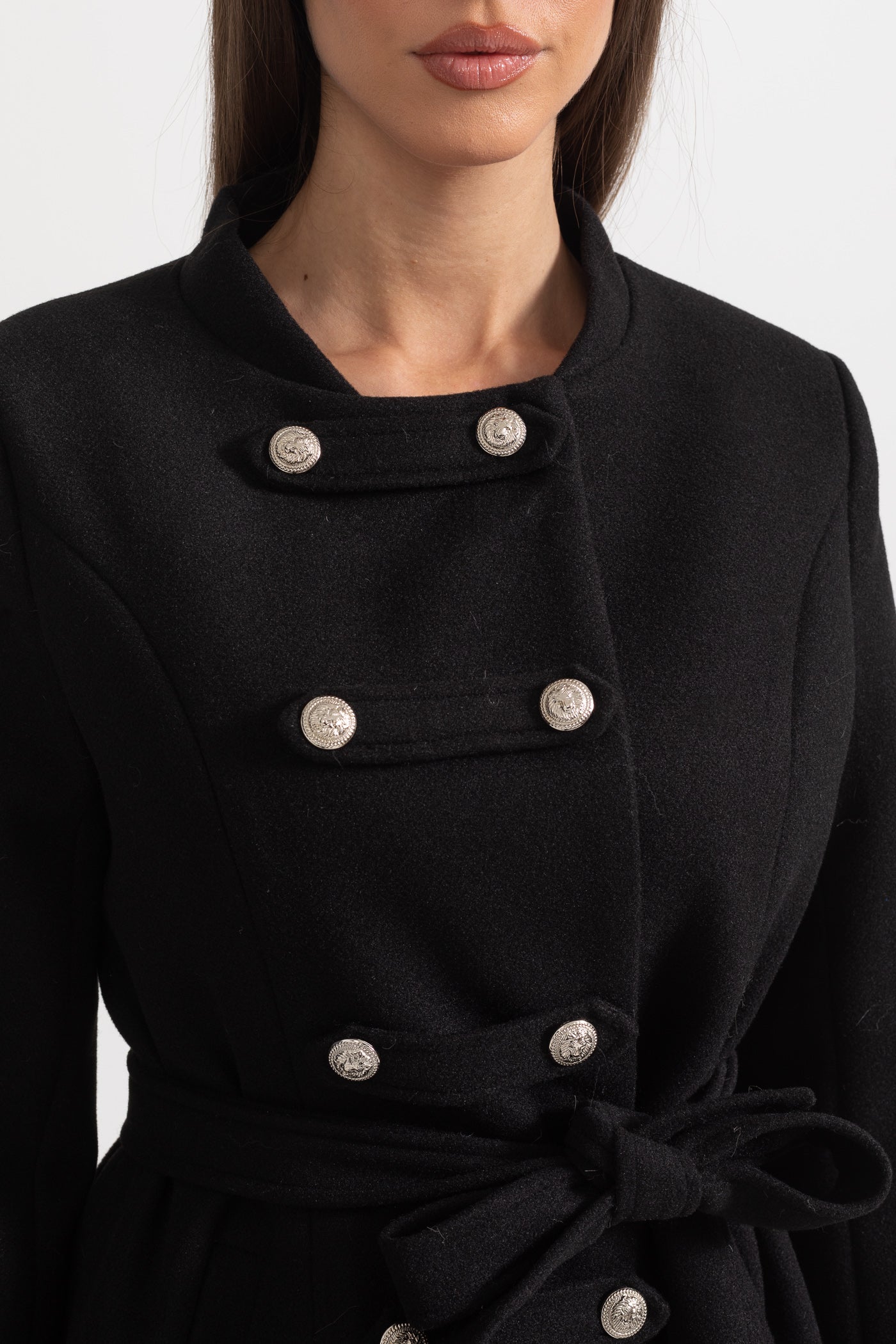 Double-Breasted Trench Coat With Detachable Cape - Black