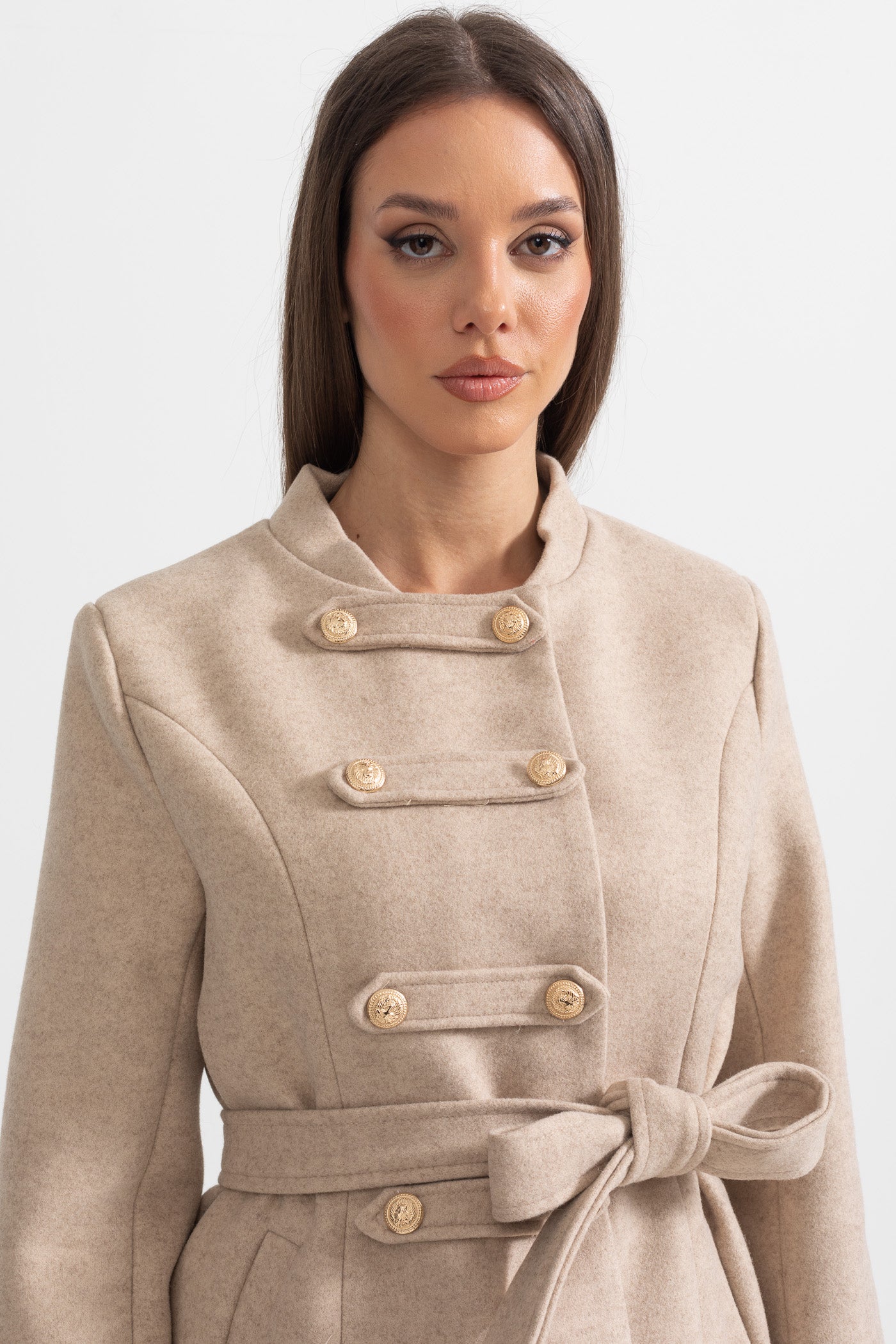 Double-Breasted Trench Coat With Detachable Cape - Beige