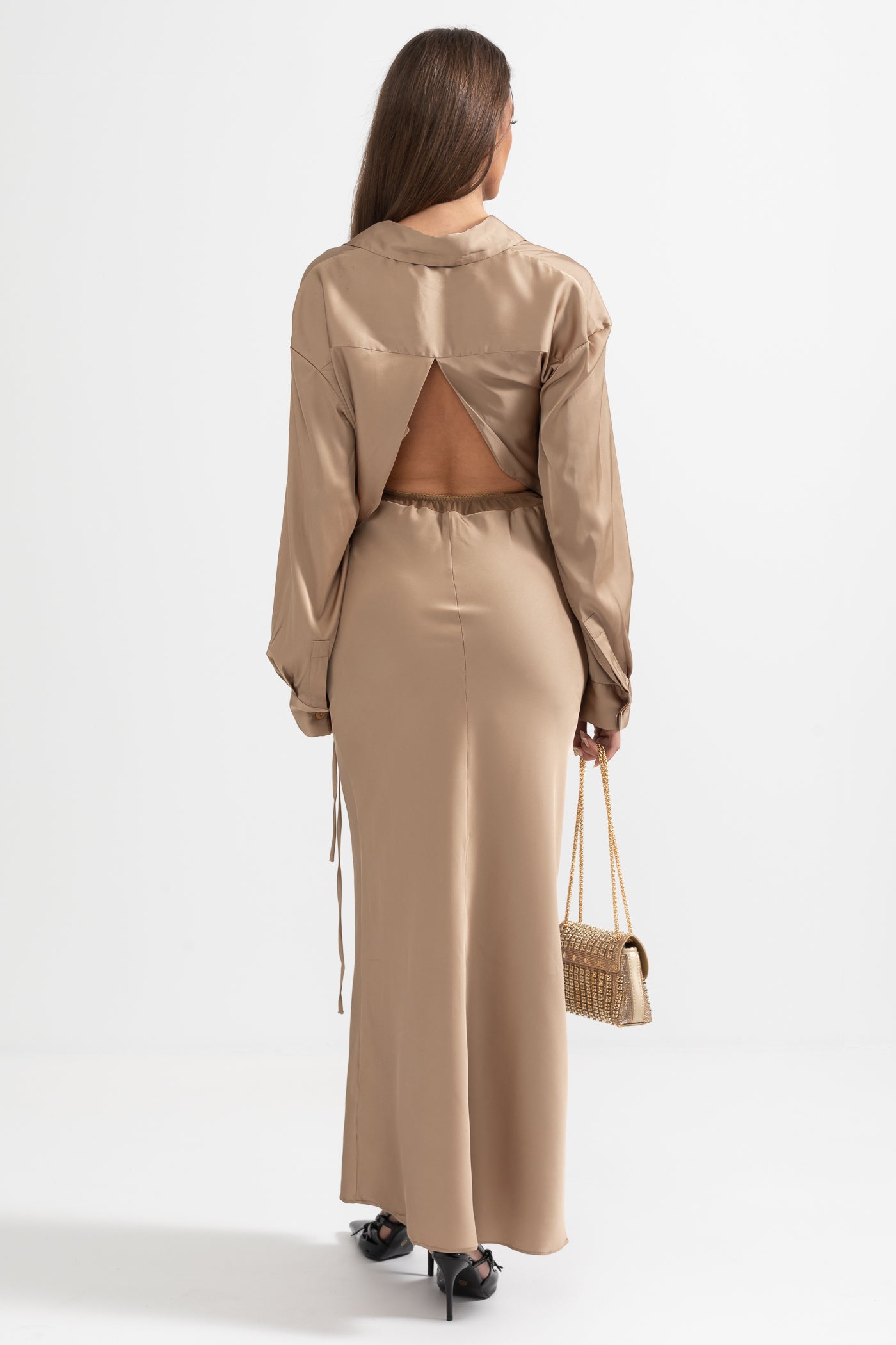 Elegant Draped Two-Piece Set - Bronze