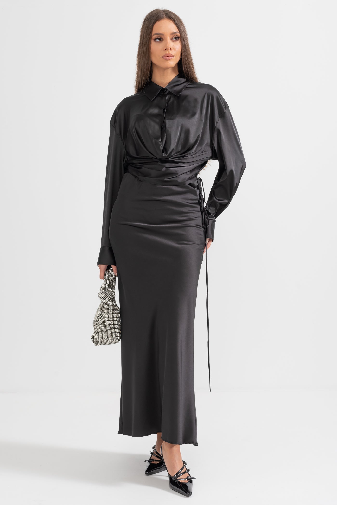 Elegant Draped Two-Piece Set - Black