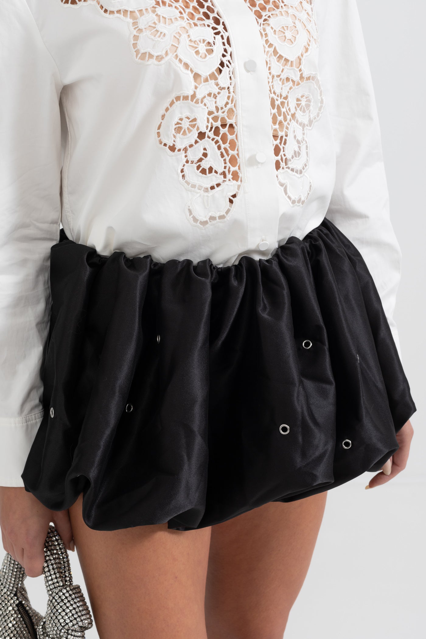 Puff Skirt With Round Staples - Black