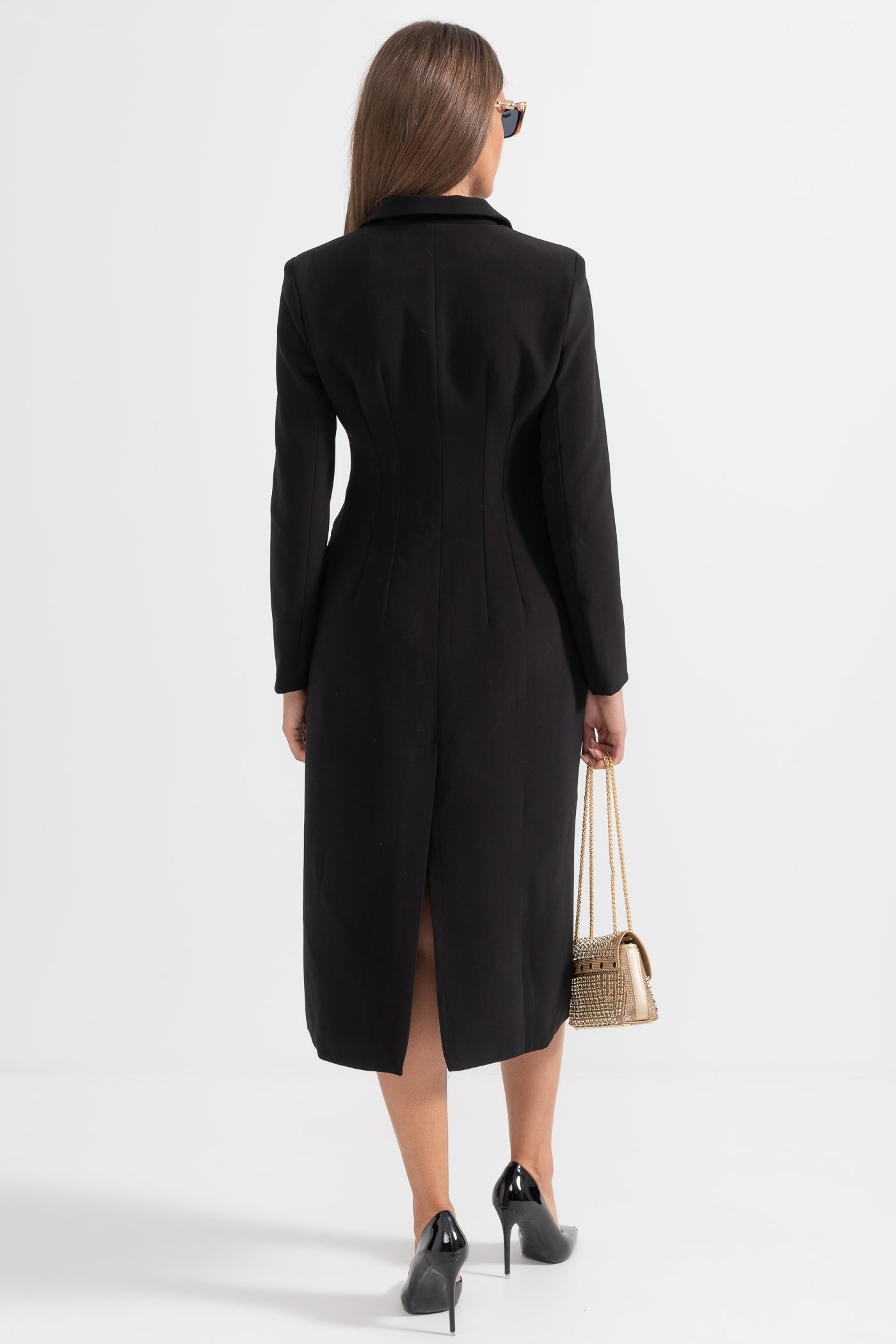 Trench Coat With Belt-Like Chest Accent - Black