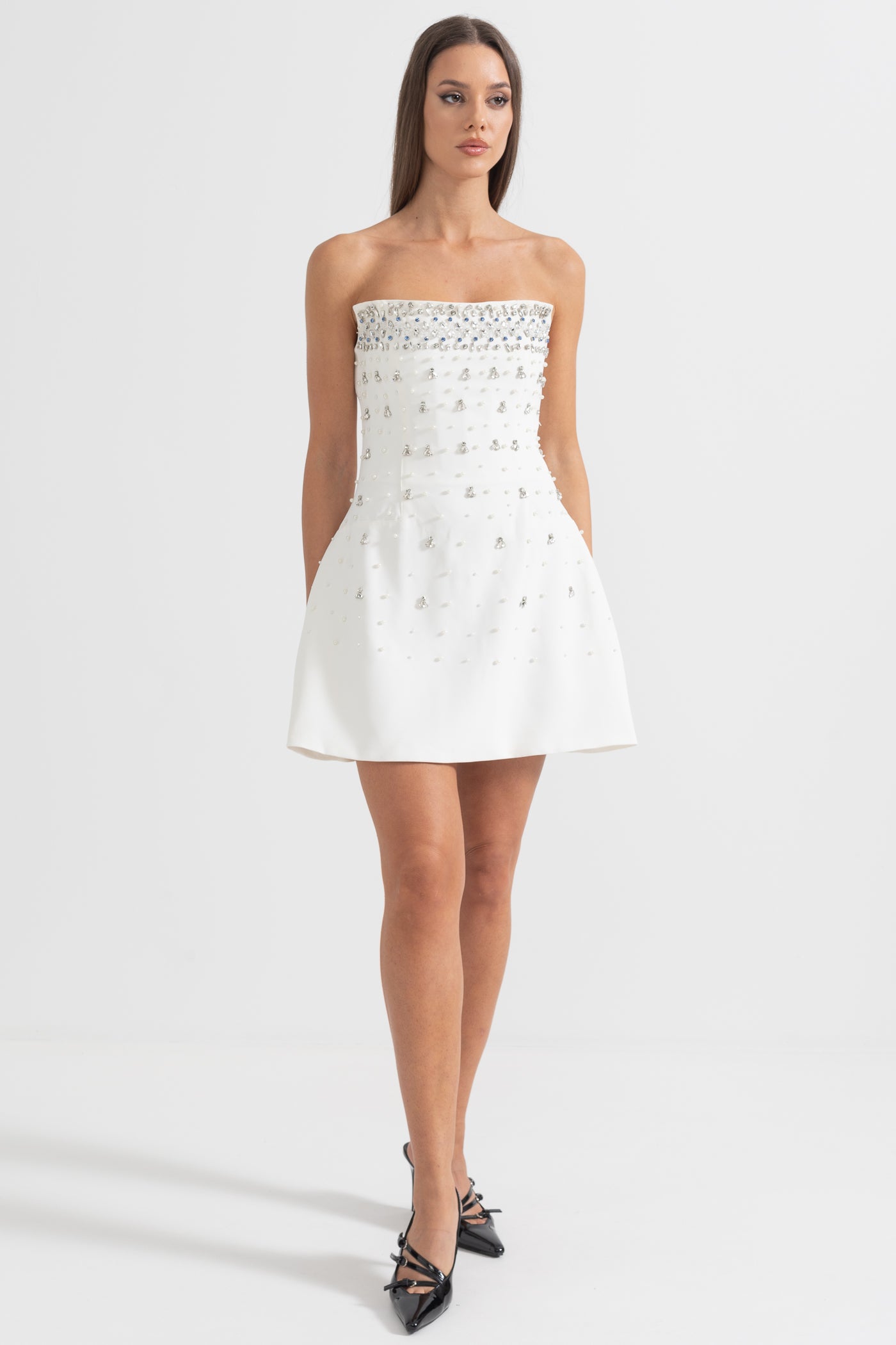 Sleeveless Mini Dress with Crystal Embellishments - White