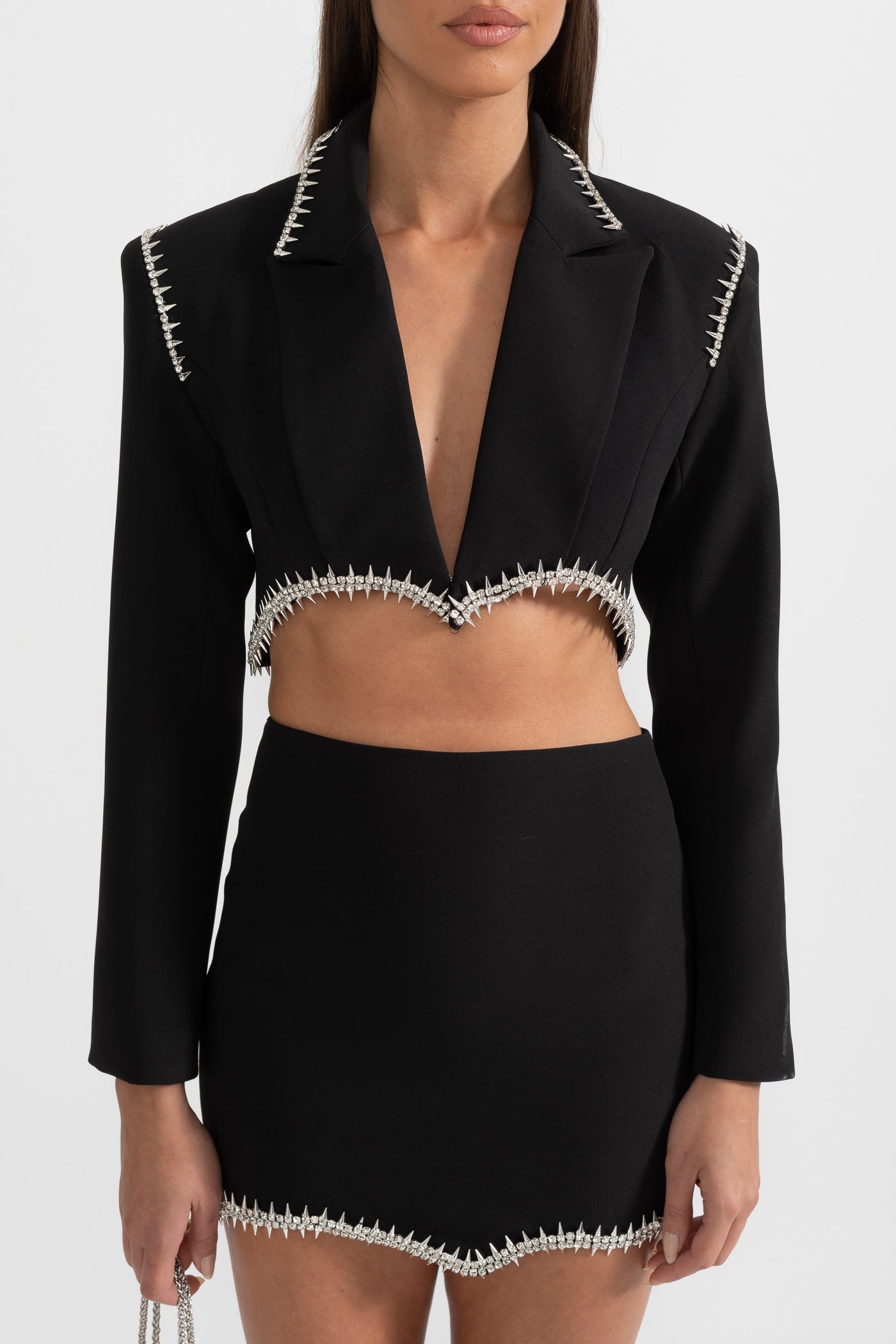 Silver Spikes Elegant 2 Piece Set - Black