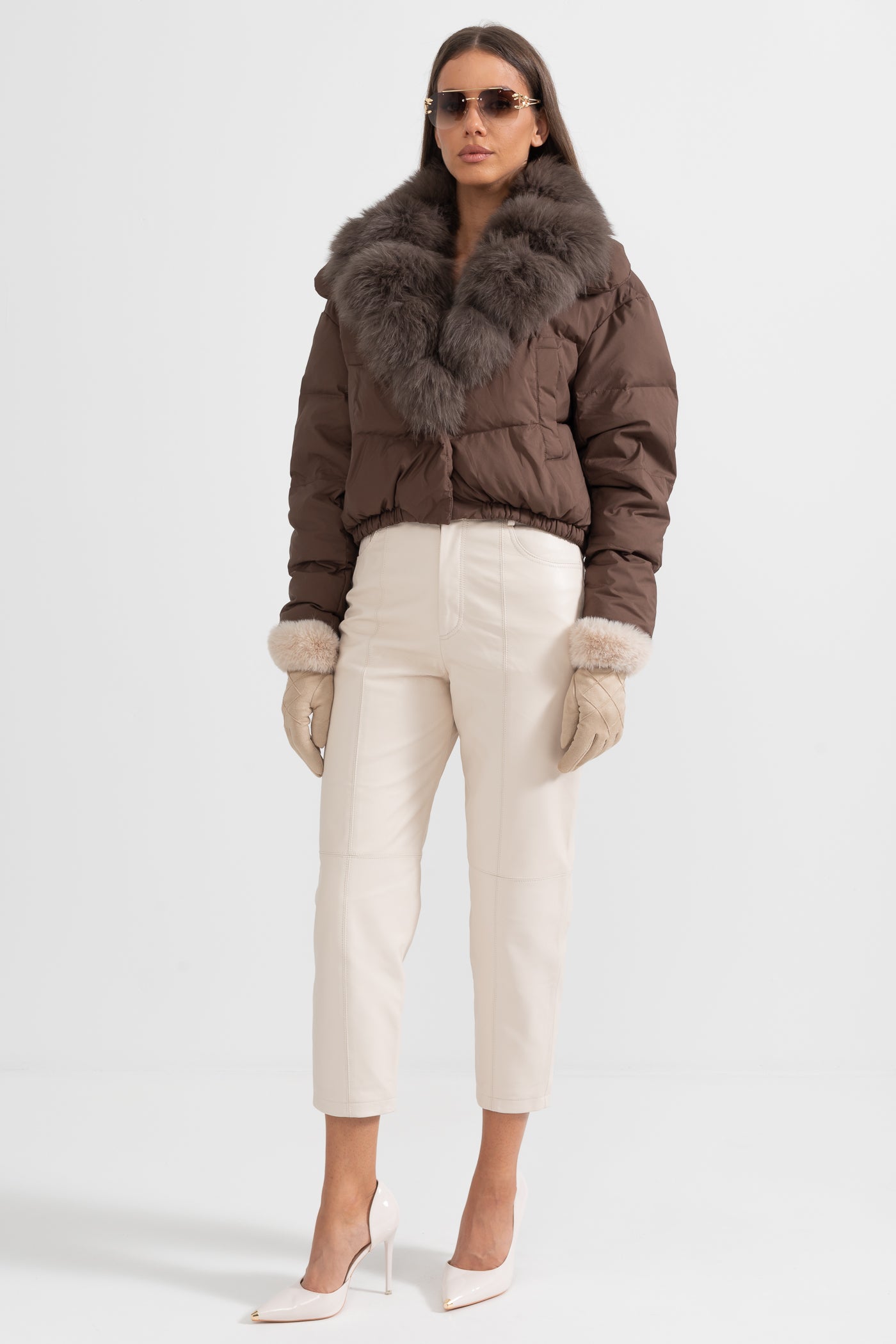 Puffer Jacket With Brown Fox Fur-Lined Hood - Brown