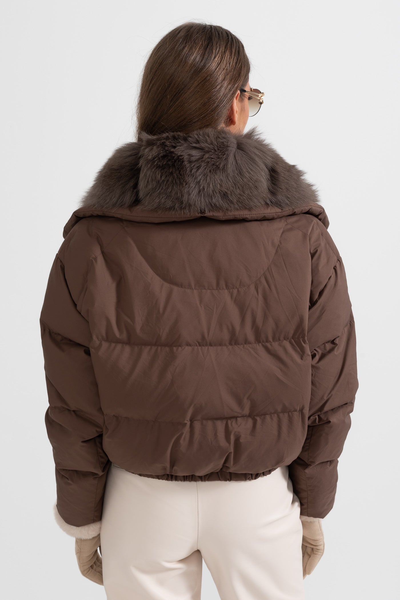 Puffer Jacket With Brown Fox Fur-Lined Hood - Brown