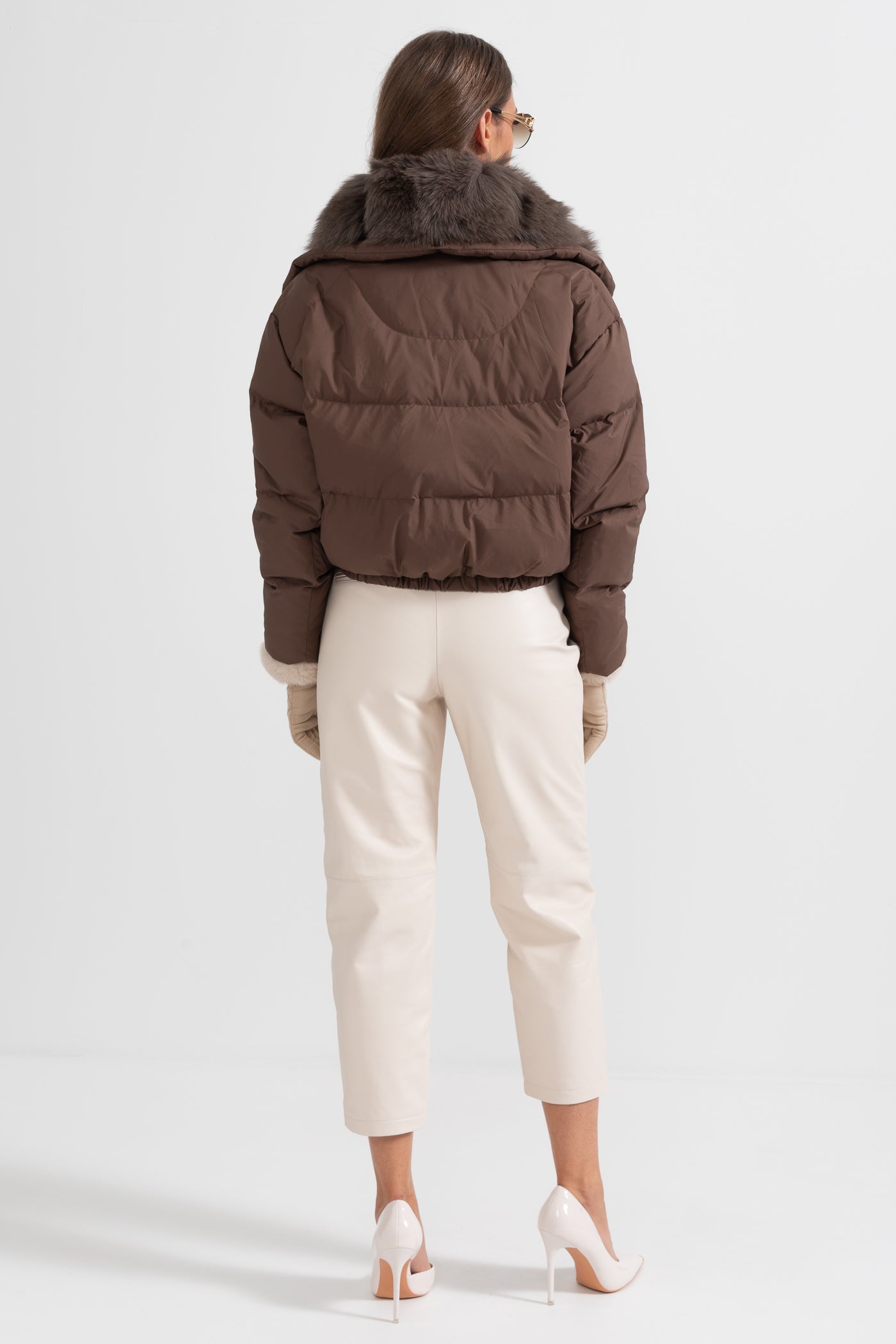 Puffer Jacket With Brown Fox Fur-Lined Hood - Brown