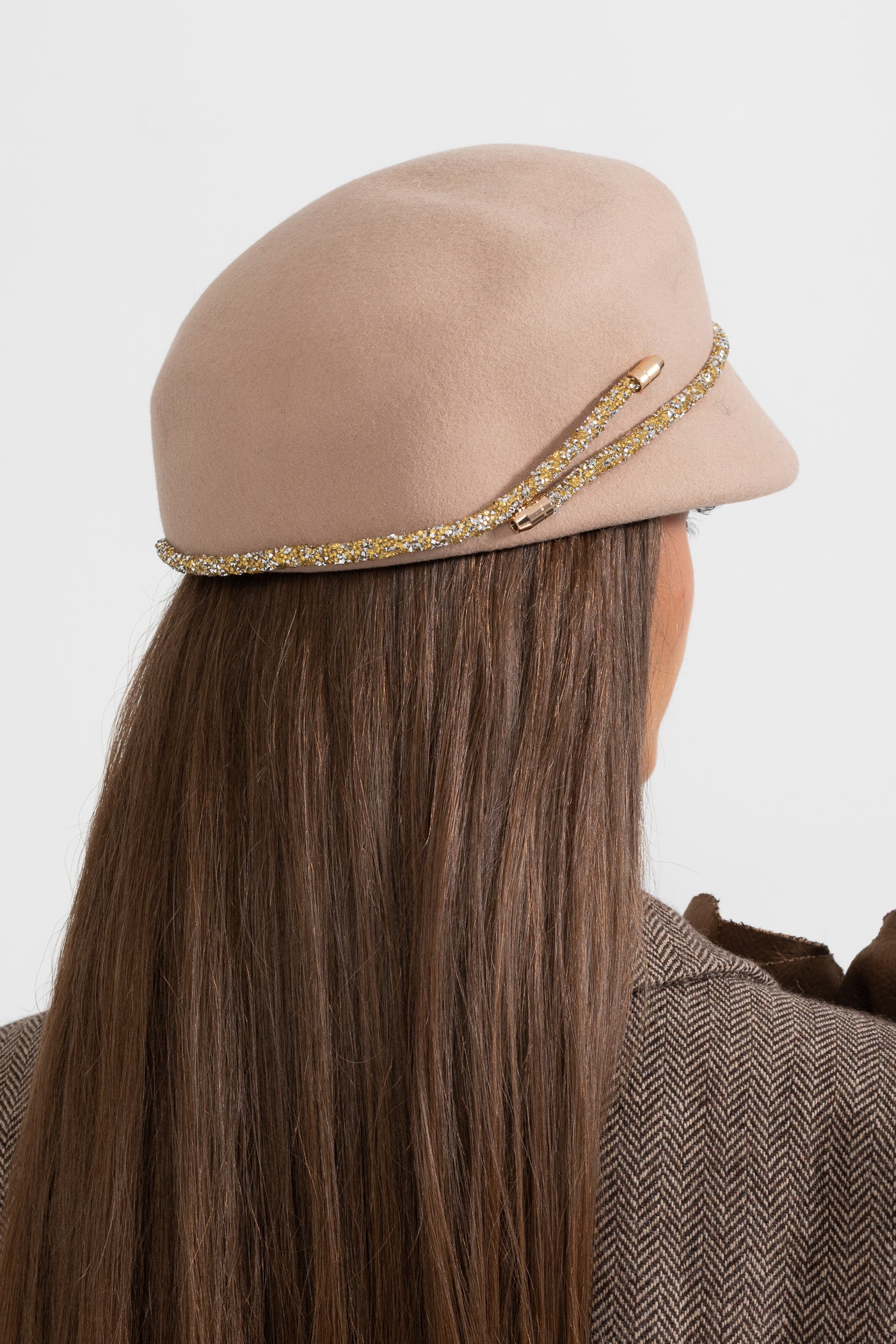 Short Brim Hat With Wrapped Detail - Beige