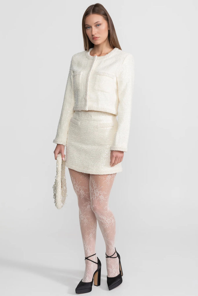 Tweed Blazer With Beaded Trim - Ivoire