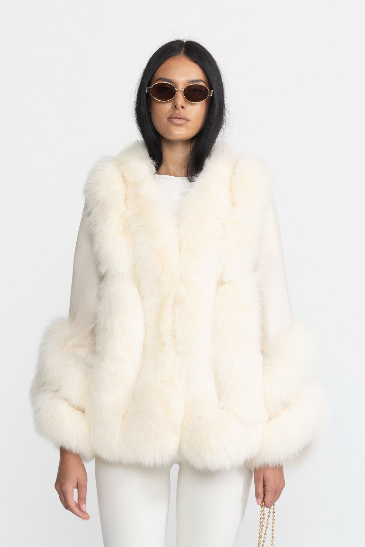 Fox Fur Panel Shearling Jacket - Ivoire