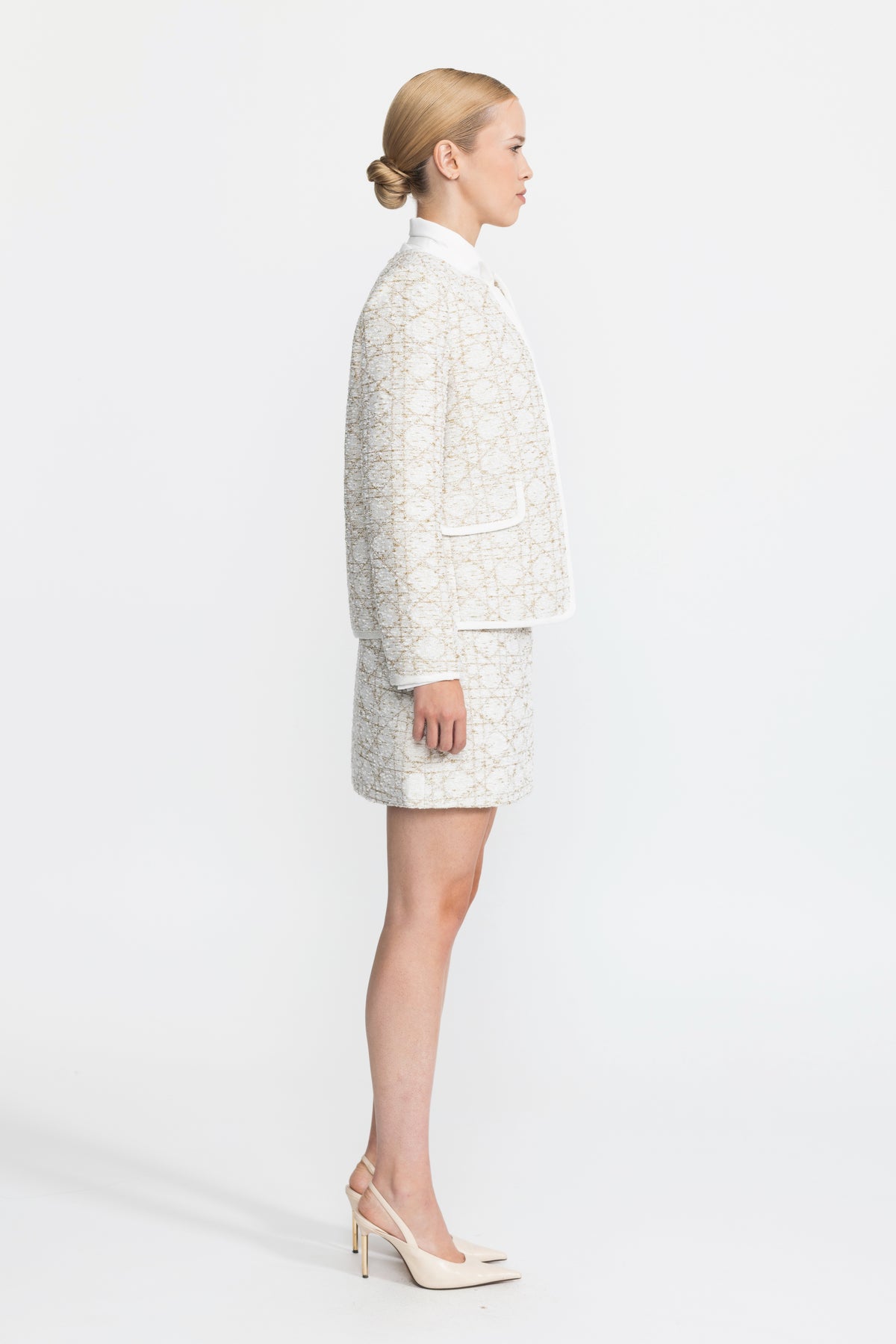 Metallic Jacquard Tweed Jacket and Mini Skirt Co-ord Set - Ivoire