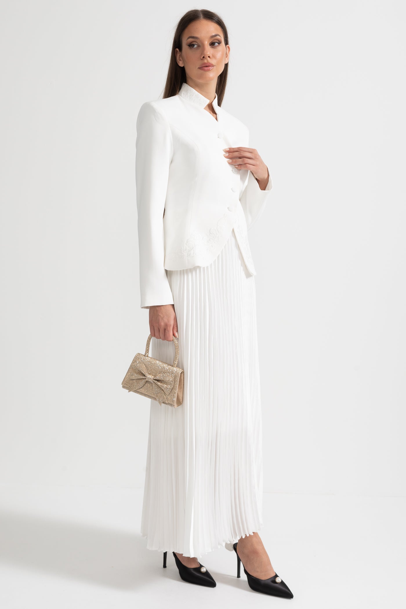 Blazer White Pleated Skirt Looks Pleated Skirt And Structured
