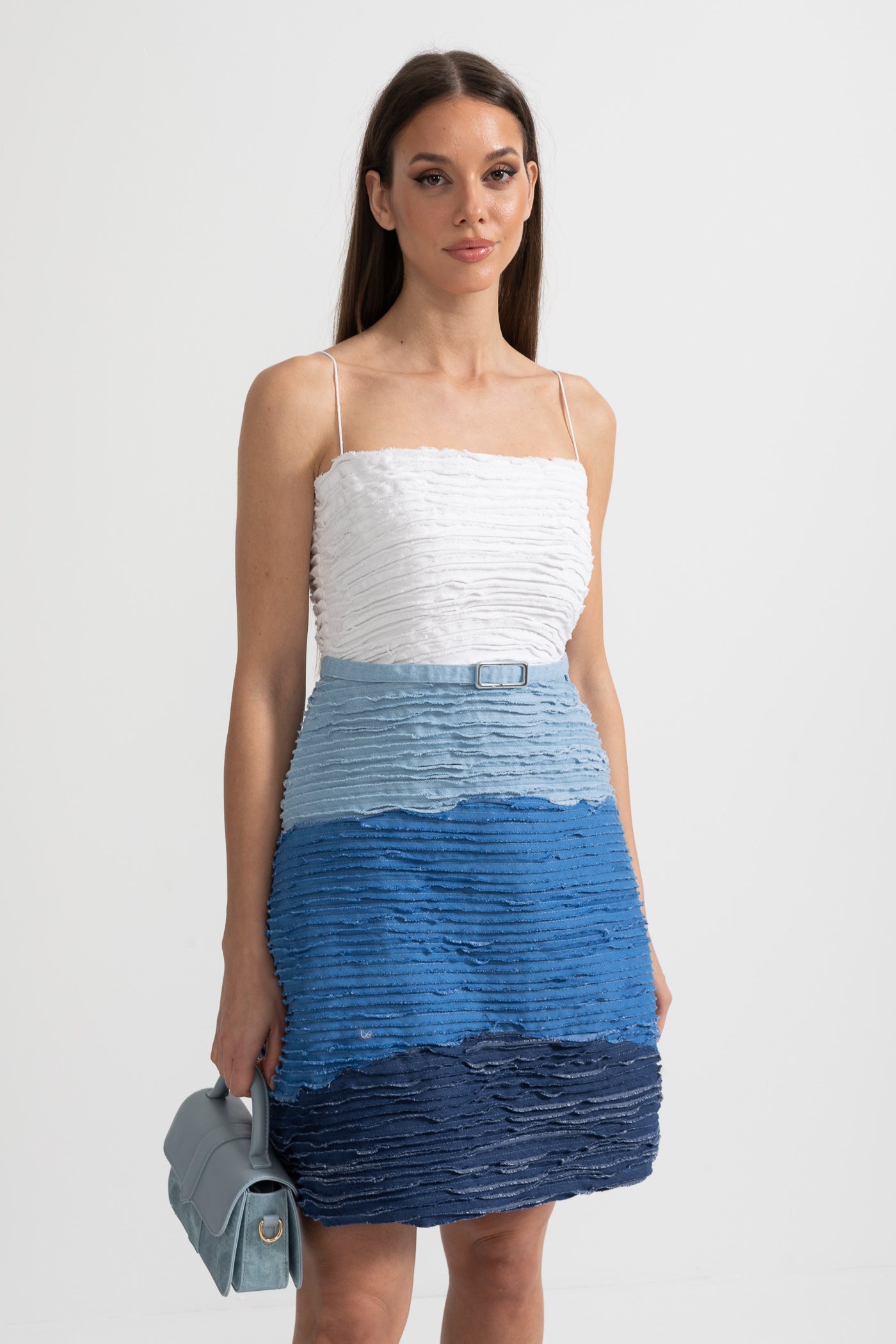 blue ombre short dress Rachel Periwinkle Ombre Mini Dress 2X / Silver To Blue Ombre