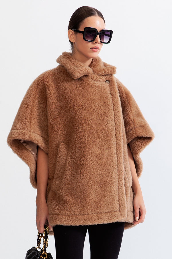 Teddy Bear Coat with Alpaca & Wool Blend - Brown