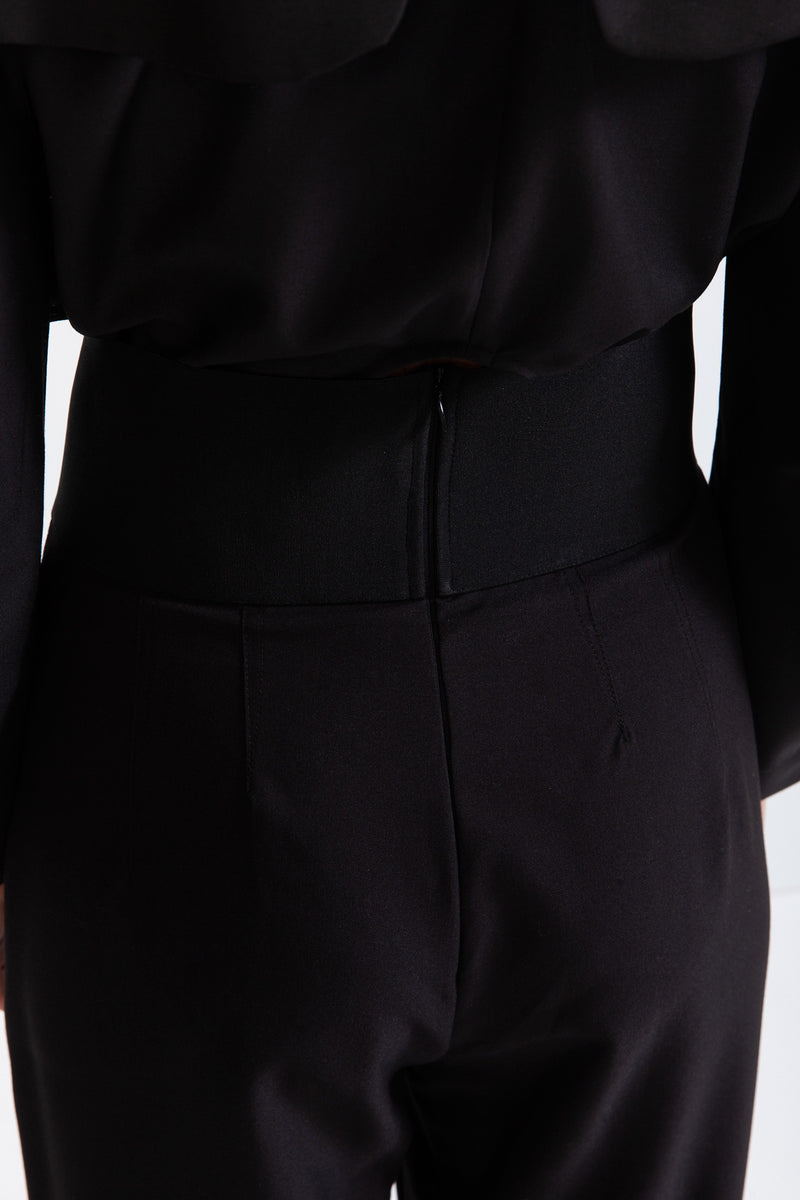 Palazzo Trousers with Belted Waist - Black