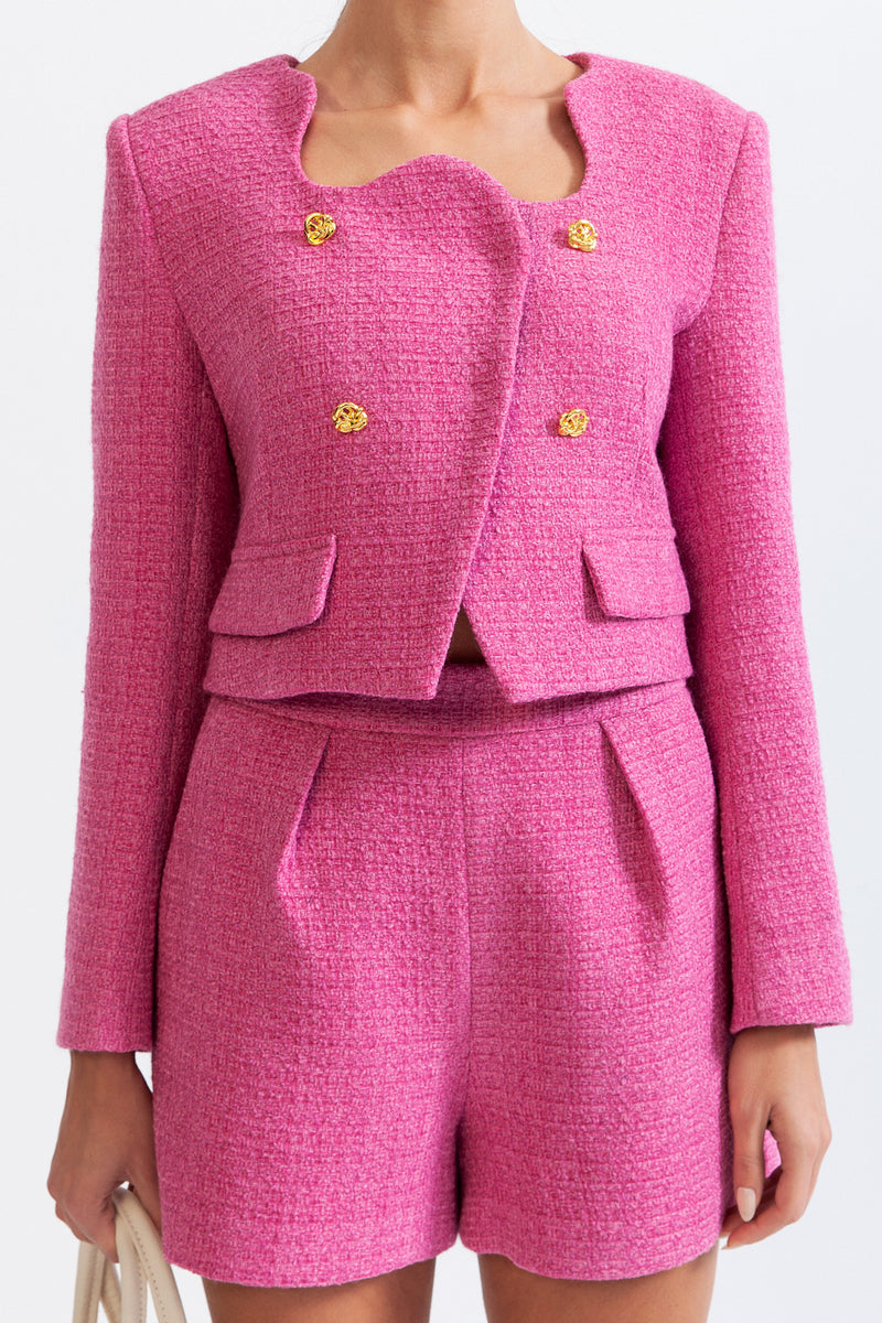 Wool Blend Co-Ord with Gold Buttons - Fuchsia