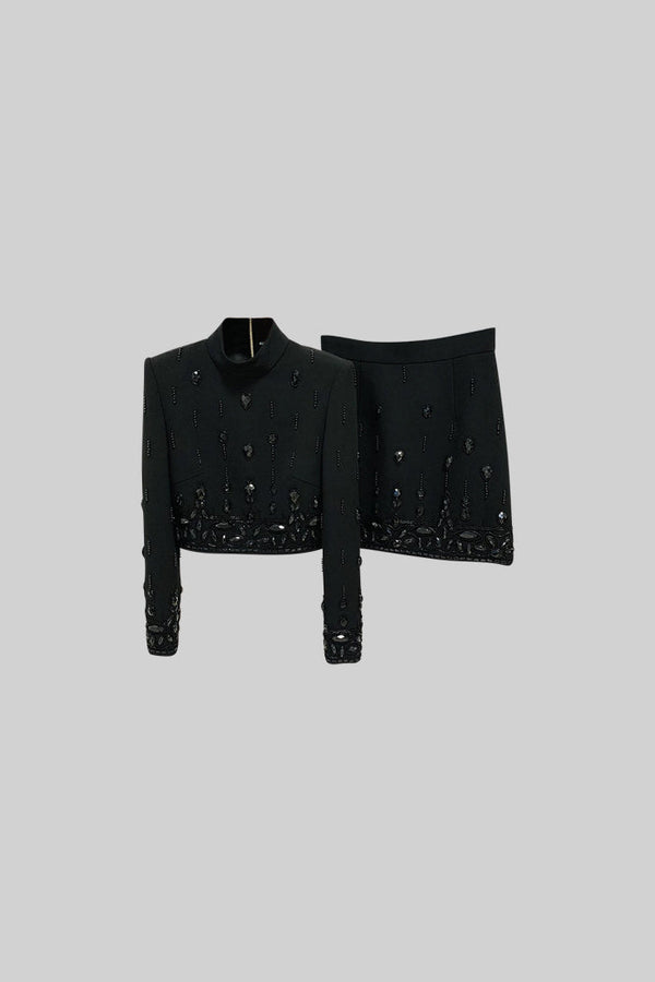 Diamond Embellished Co-Ord with Mini Skirt- Yellow